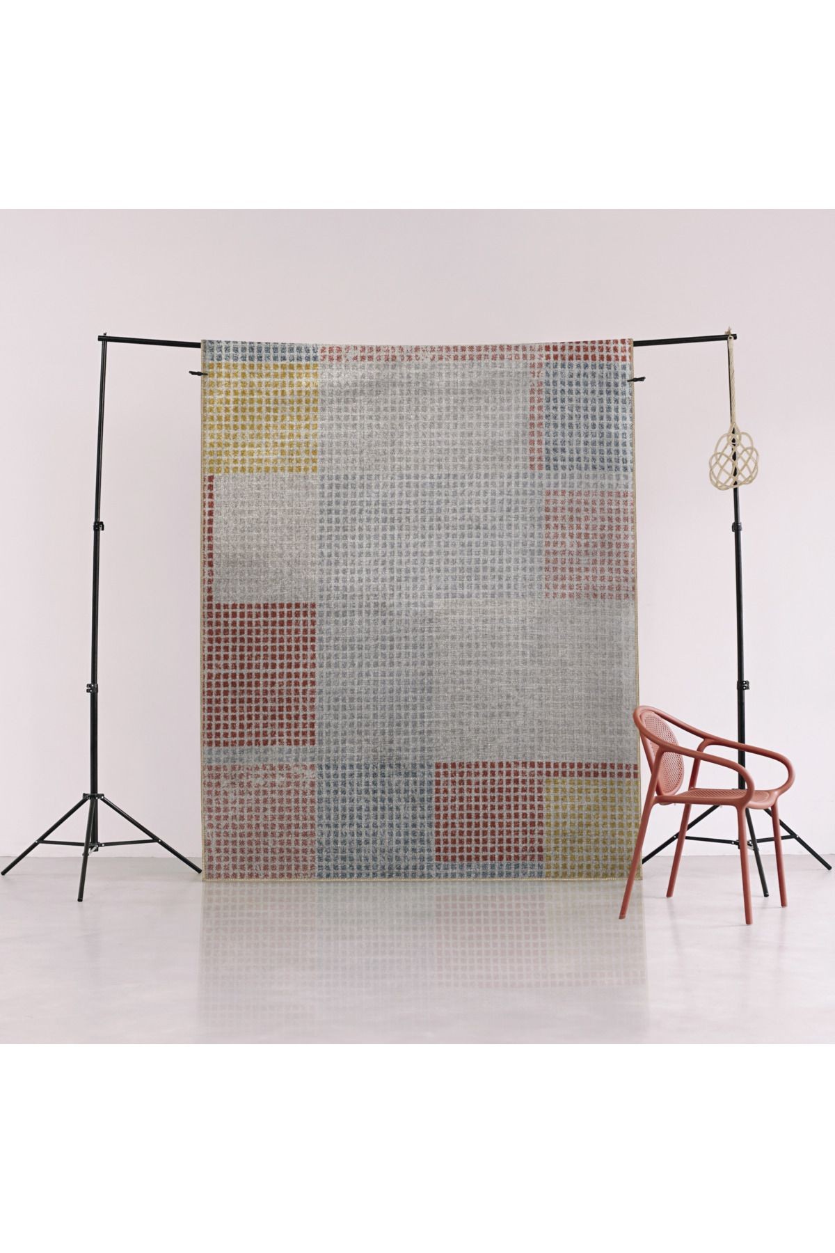 Bej Temalı Çok Renkli Soyut Geometrik Desenli Modern Dekoratif Halı 3043