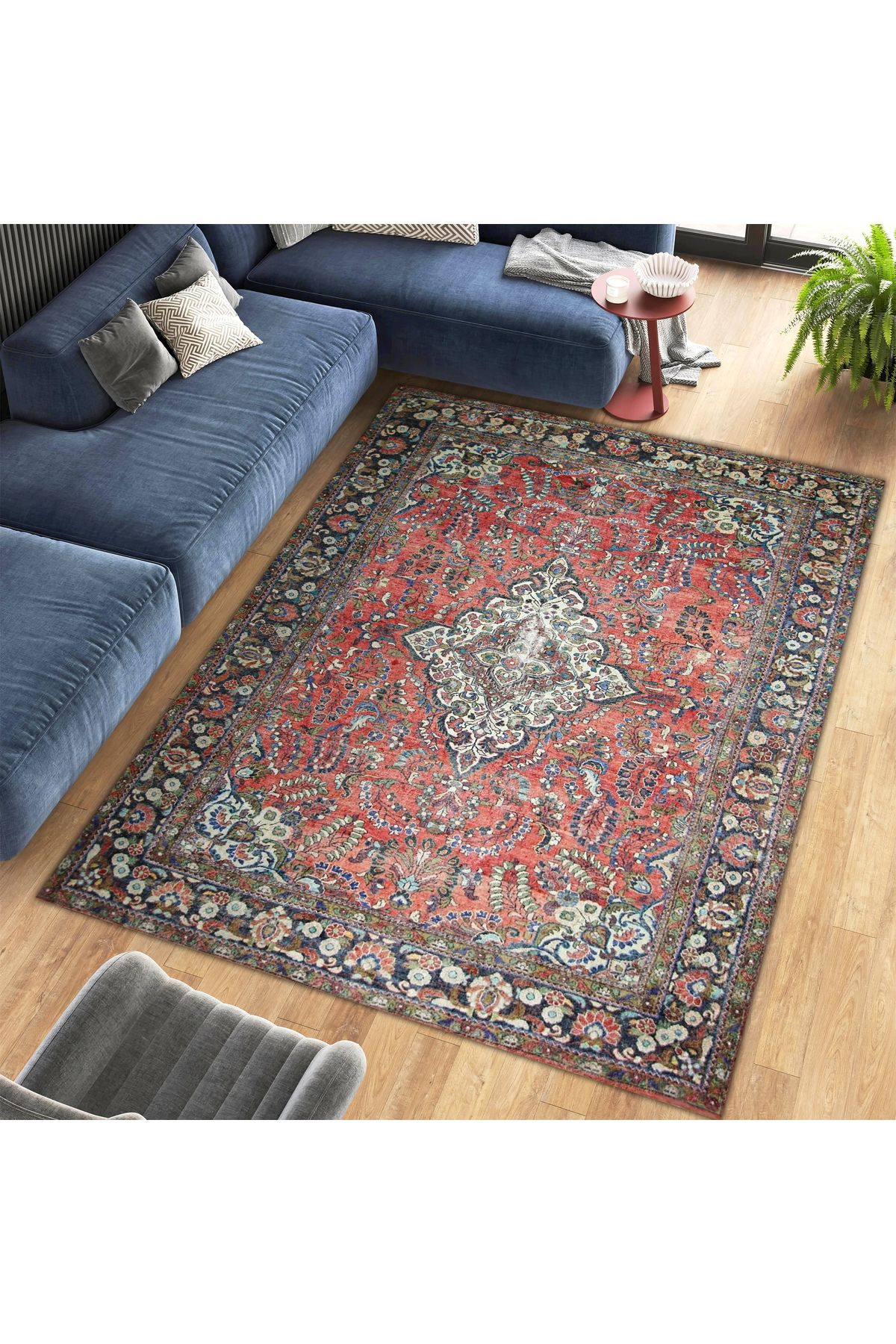 Mete Koleksiyonu Turuncu Temalı Geleneksel Motif Desenli Vintage Dekoratif Halı 28