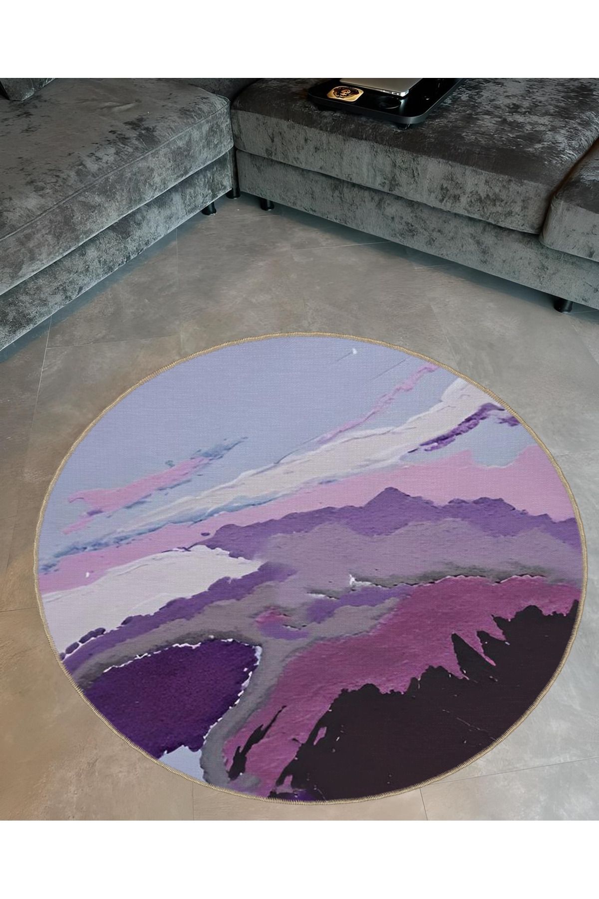 Mor Temalı Soyut Abstract Desenli Modern Dekoratif Halı 5108