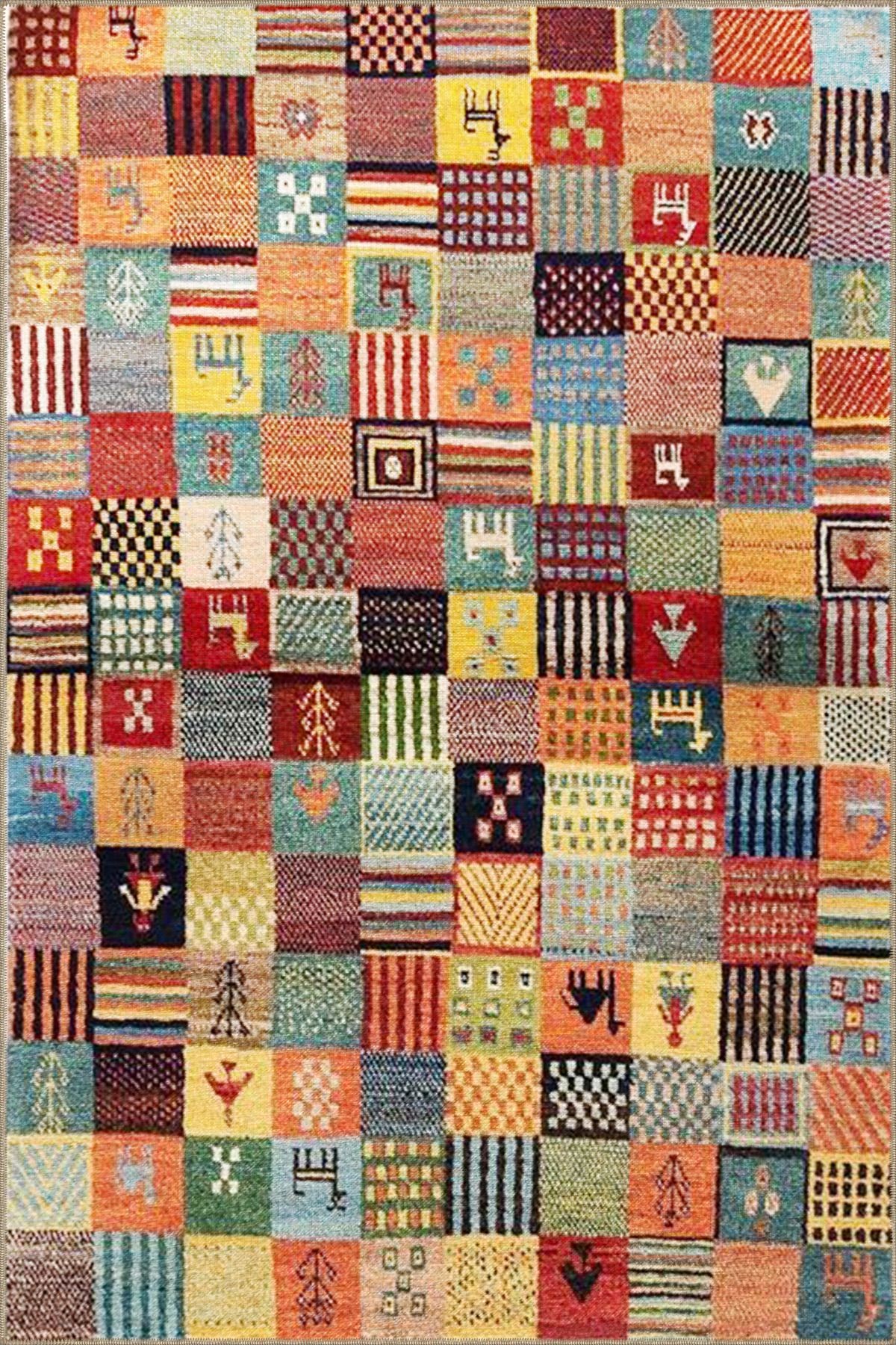Multy Kareli Geometrik Desenli Dokuma Taban Halı 4129