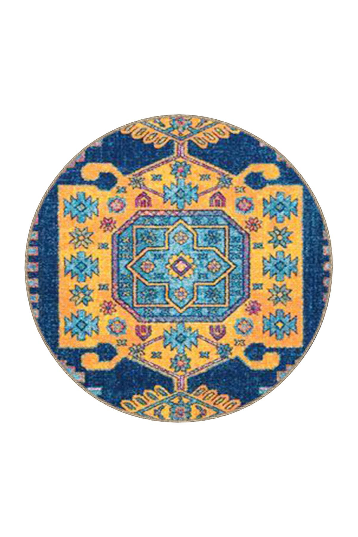 Mavi Pembe Temalı Geleneksel Motif Etnik Desenli Vintage Dekoratif Halı 4639