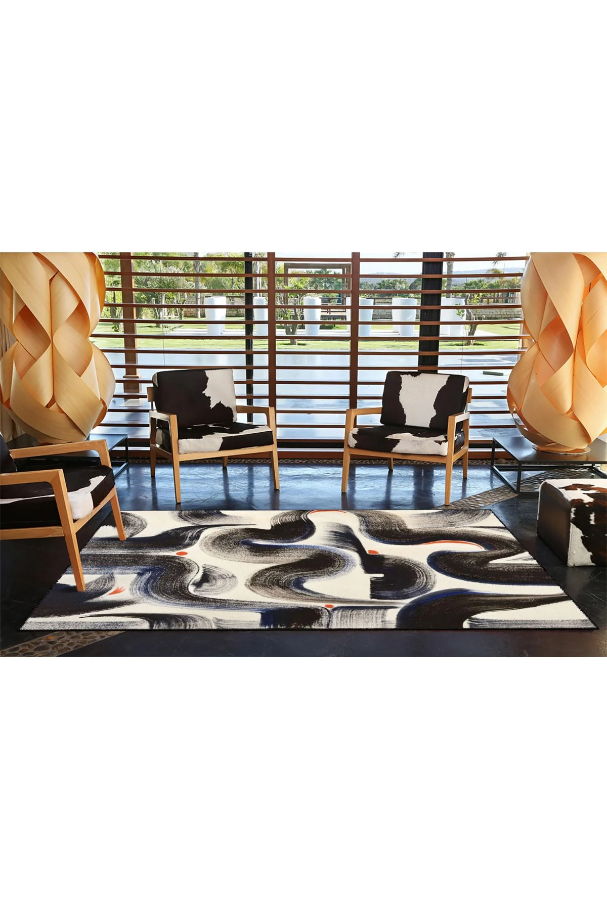 Krem Tonlarında Fırça Çizimli Modern Dekoratif Halı ve Yıkanabilir Halı miravip9555