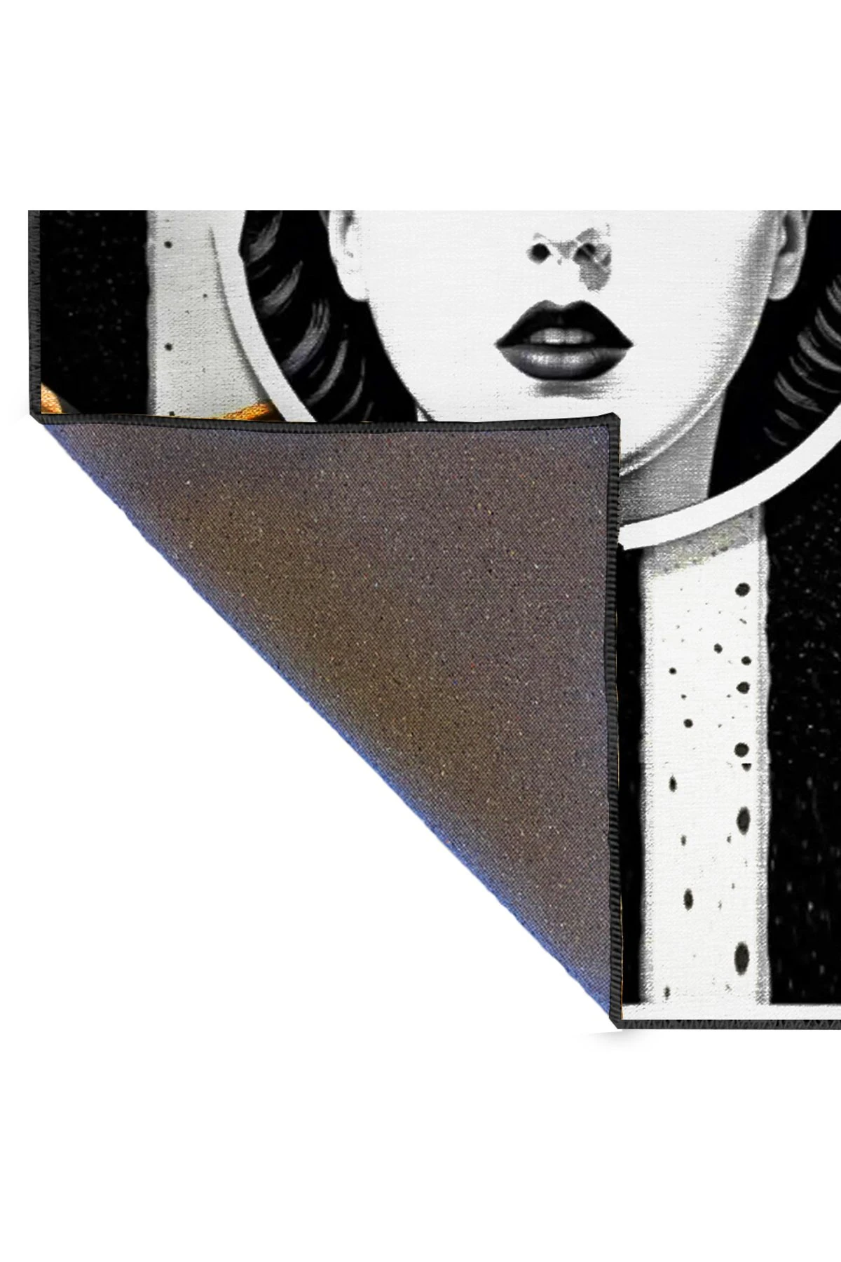 Siyah Beyaz Çizgi Temalı Yüz ve Kalem Desenli Dokuma Taban Halı ve Yıkanabilir Halı miraface06