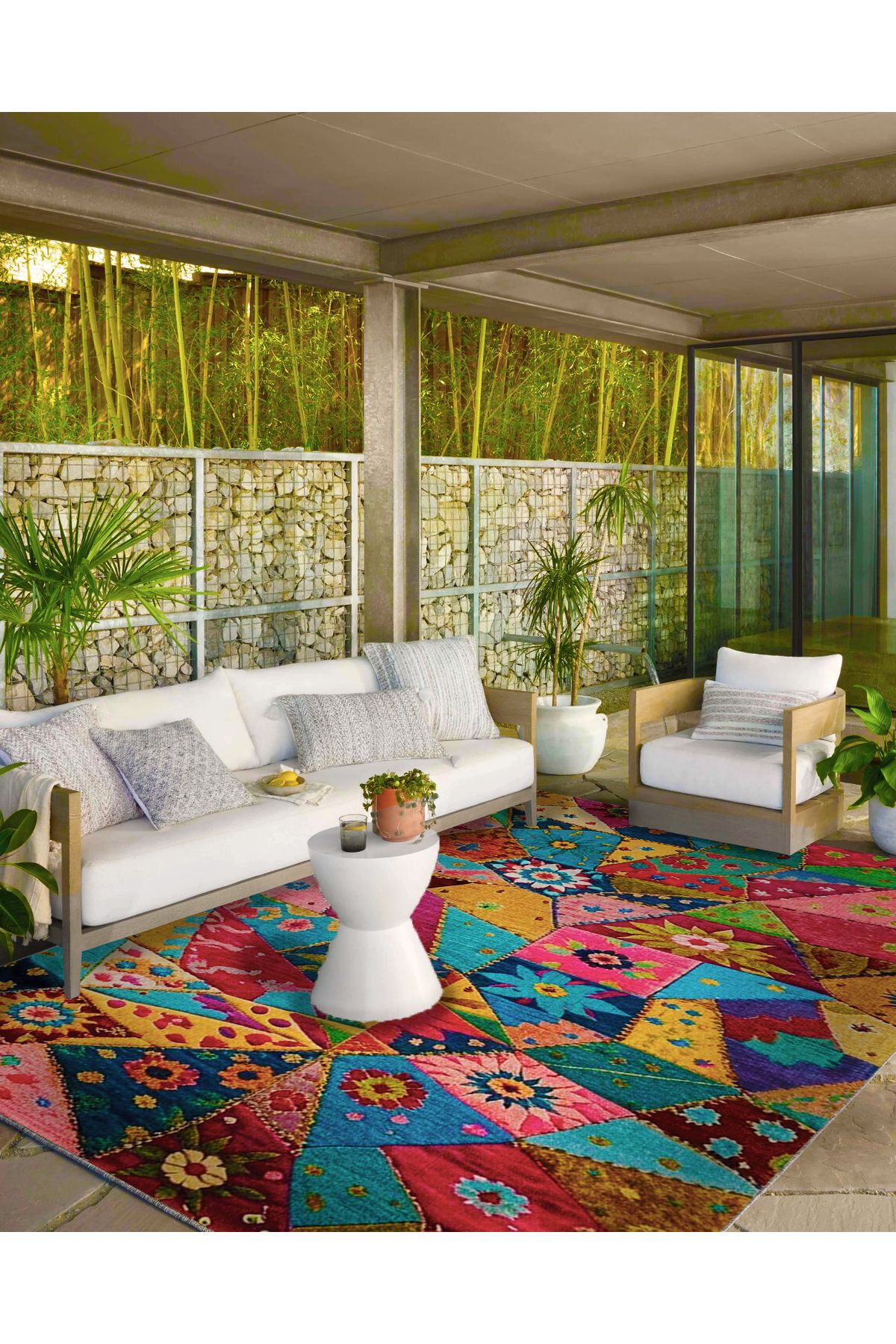 Paris Koleksiyonu Çok Renkli Etnik Detaylı Geometrik Desenli Vintage Dekoratif Halı 63