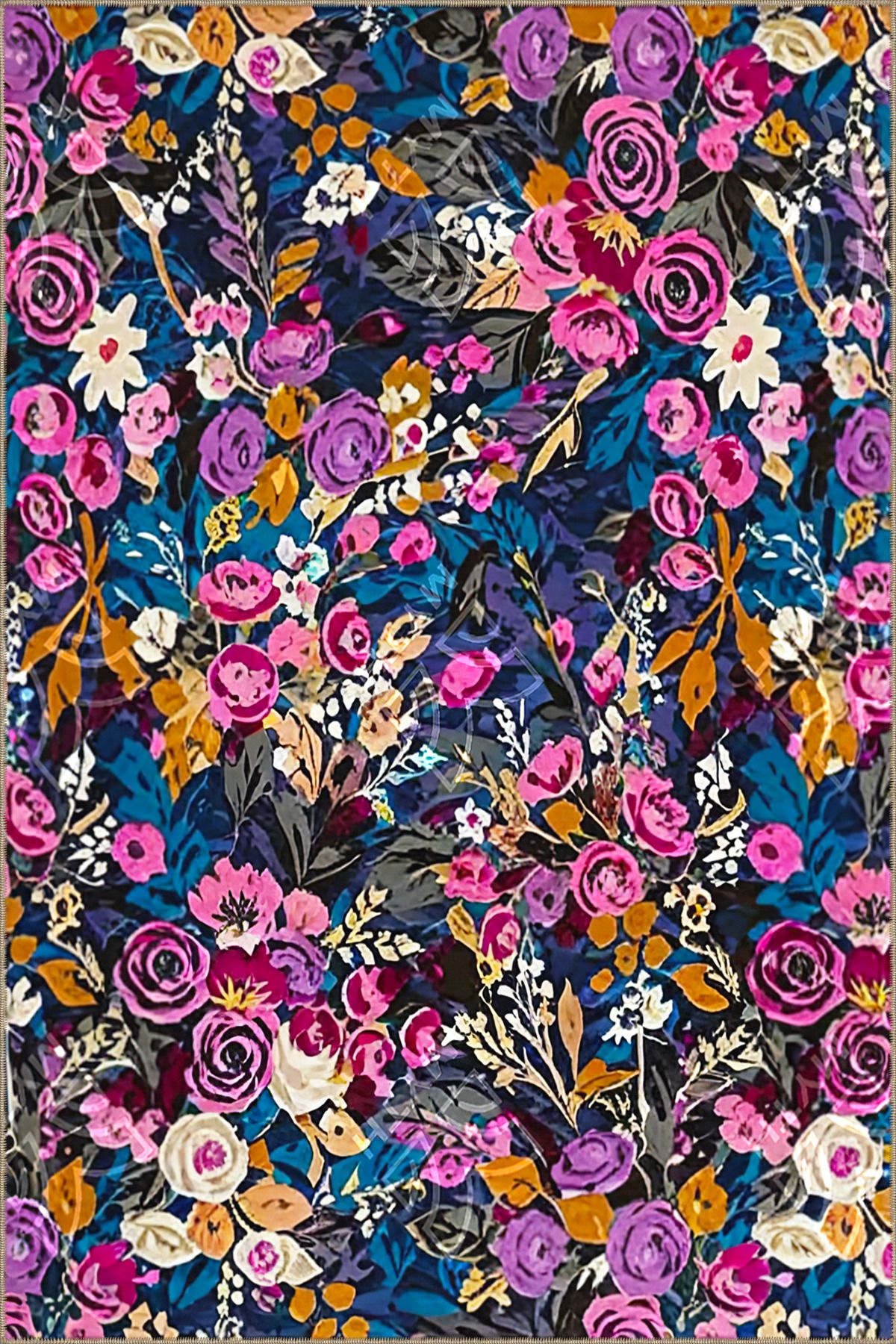 Botanik Mor Desenli Dokuma Taban ve Yıkanabilir Halı MYTH34