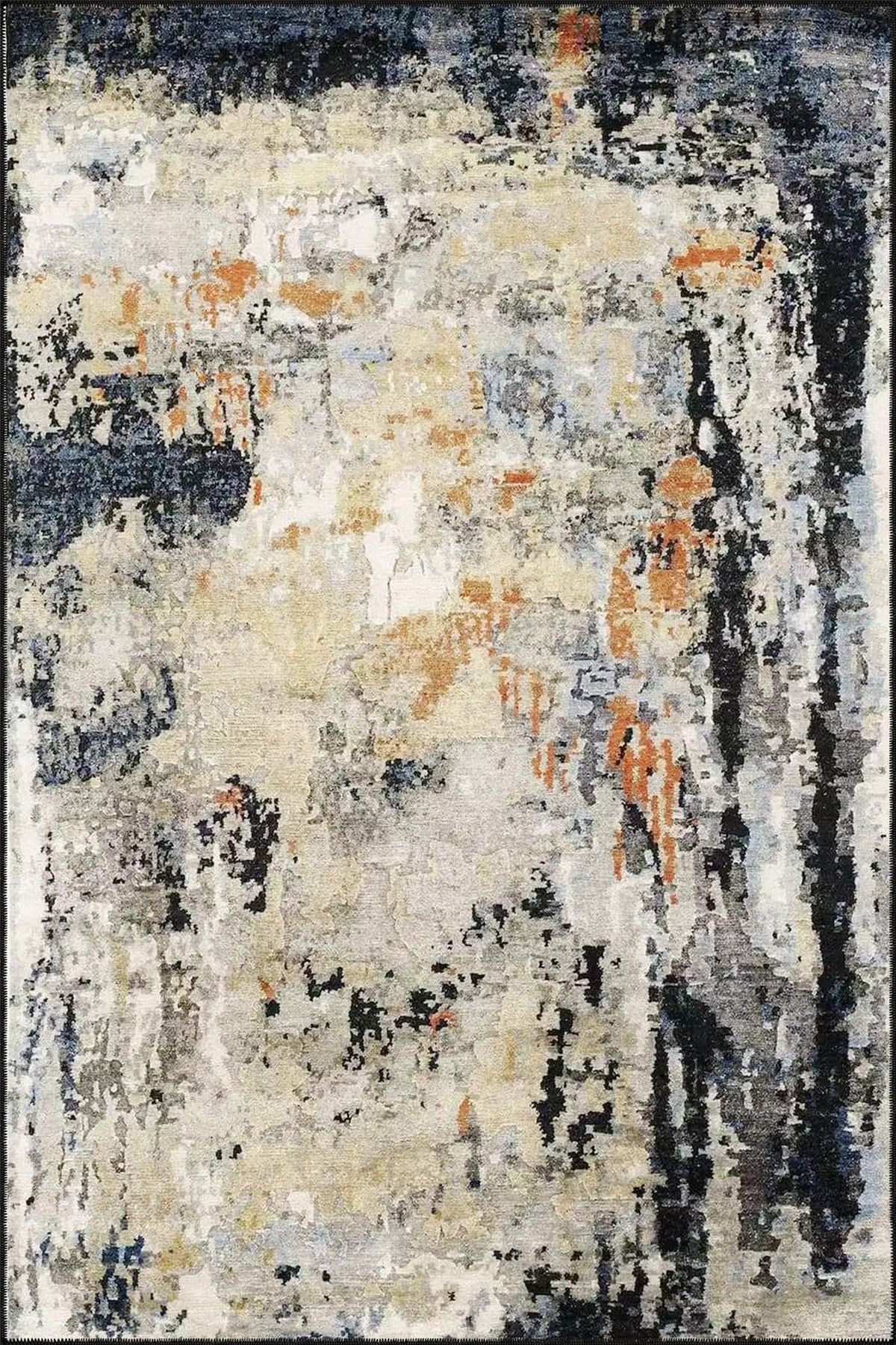 Siyah Beyaz Vintage Yıkanabilir Karışık Renklerde Modern Dekoratif ve Dokuma Taban Halı miravip982