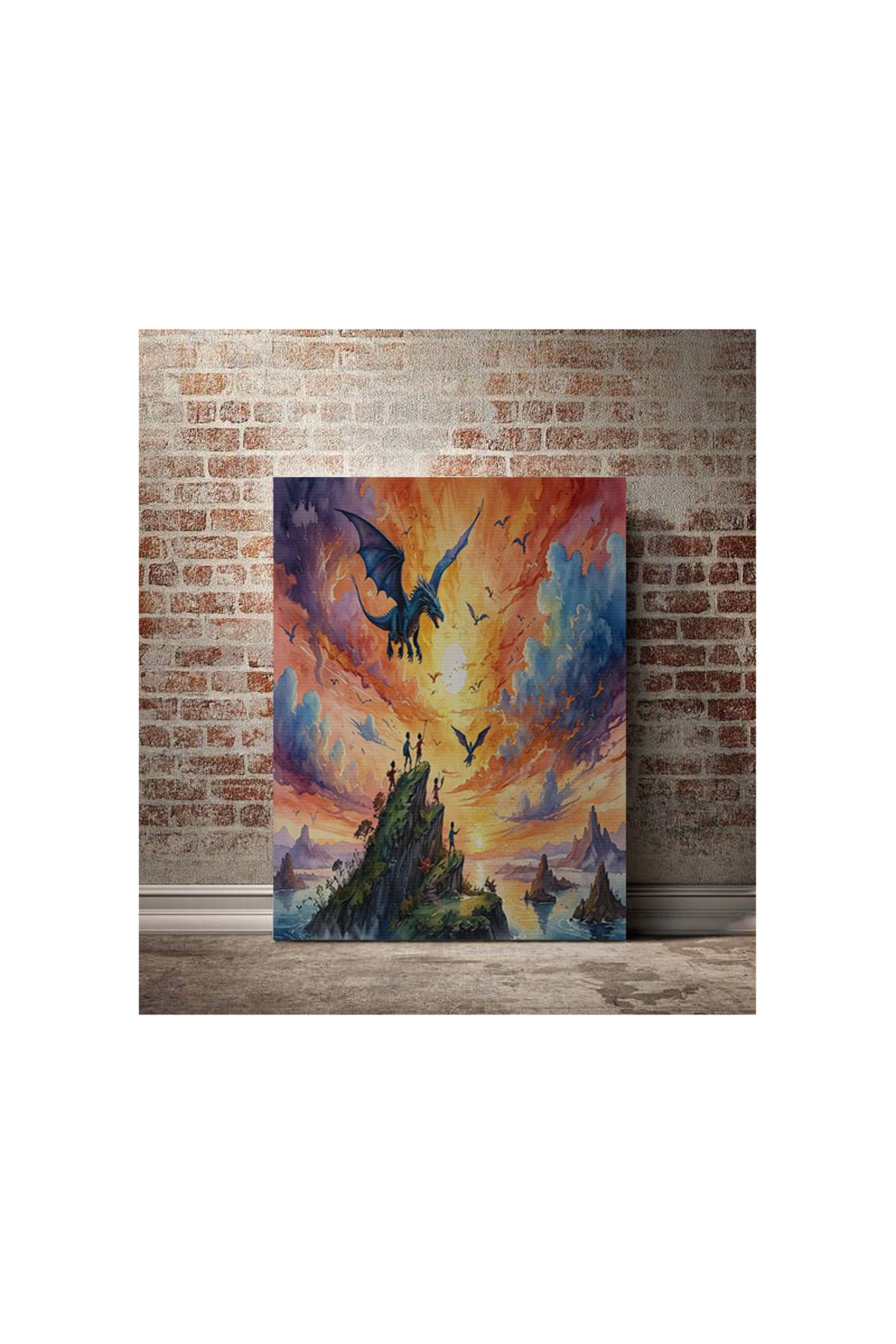Kanvas Tablo Uçan Dinozor Hayvan Temalı Desenli Modern Tablo