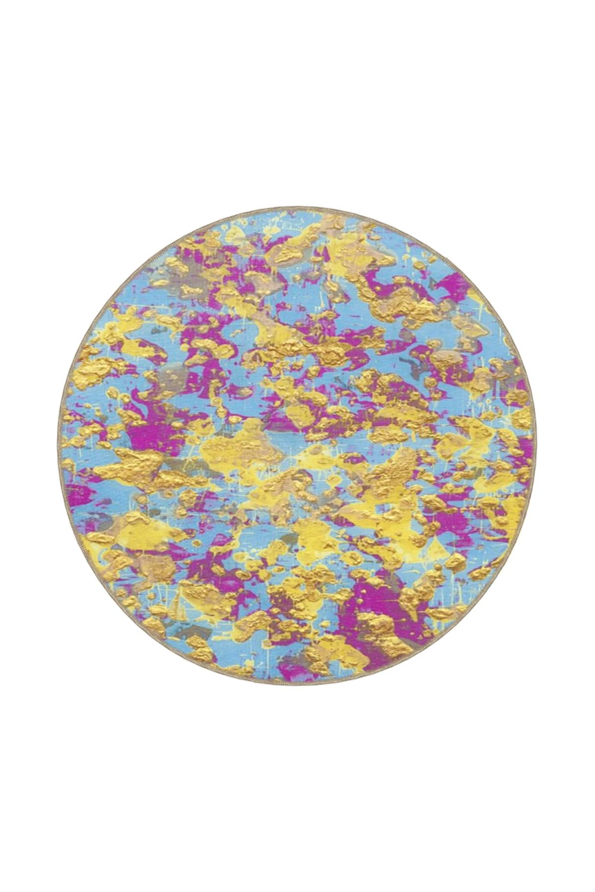 Sarı Mor Boyalı Dokuma Taban Yıkanabilir Halı miravip8909