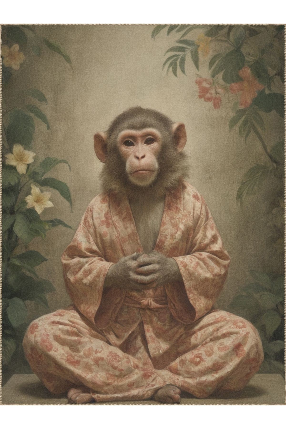 Semih Koleksiyonu Doğa Temalı Meditasyon Yapan Maymun Desenli Dokuma Taban Modern Dekoratif Halı 27