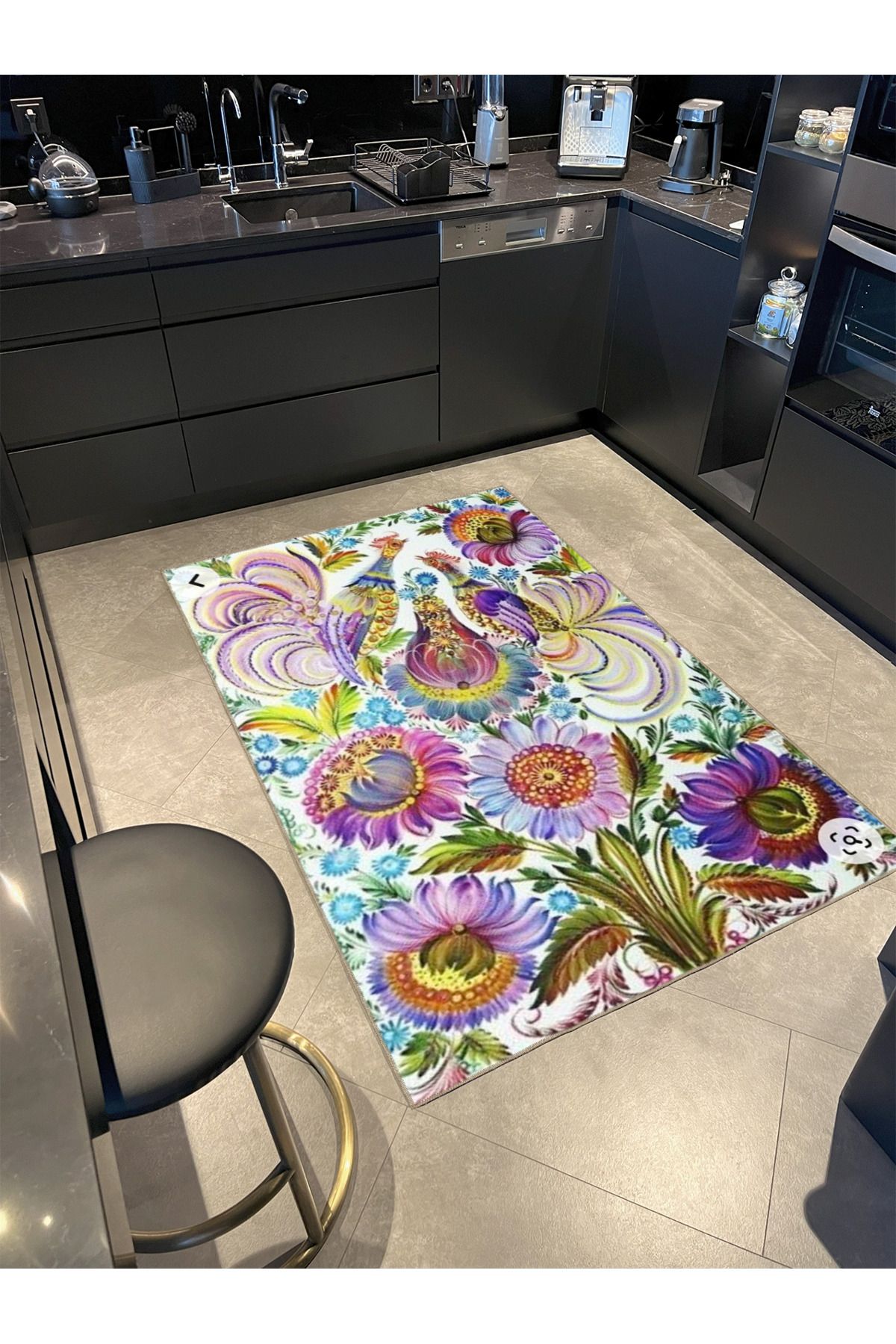 Mor Çiçekli Floral Modern Dekoratif Halı miravip153