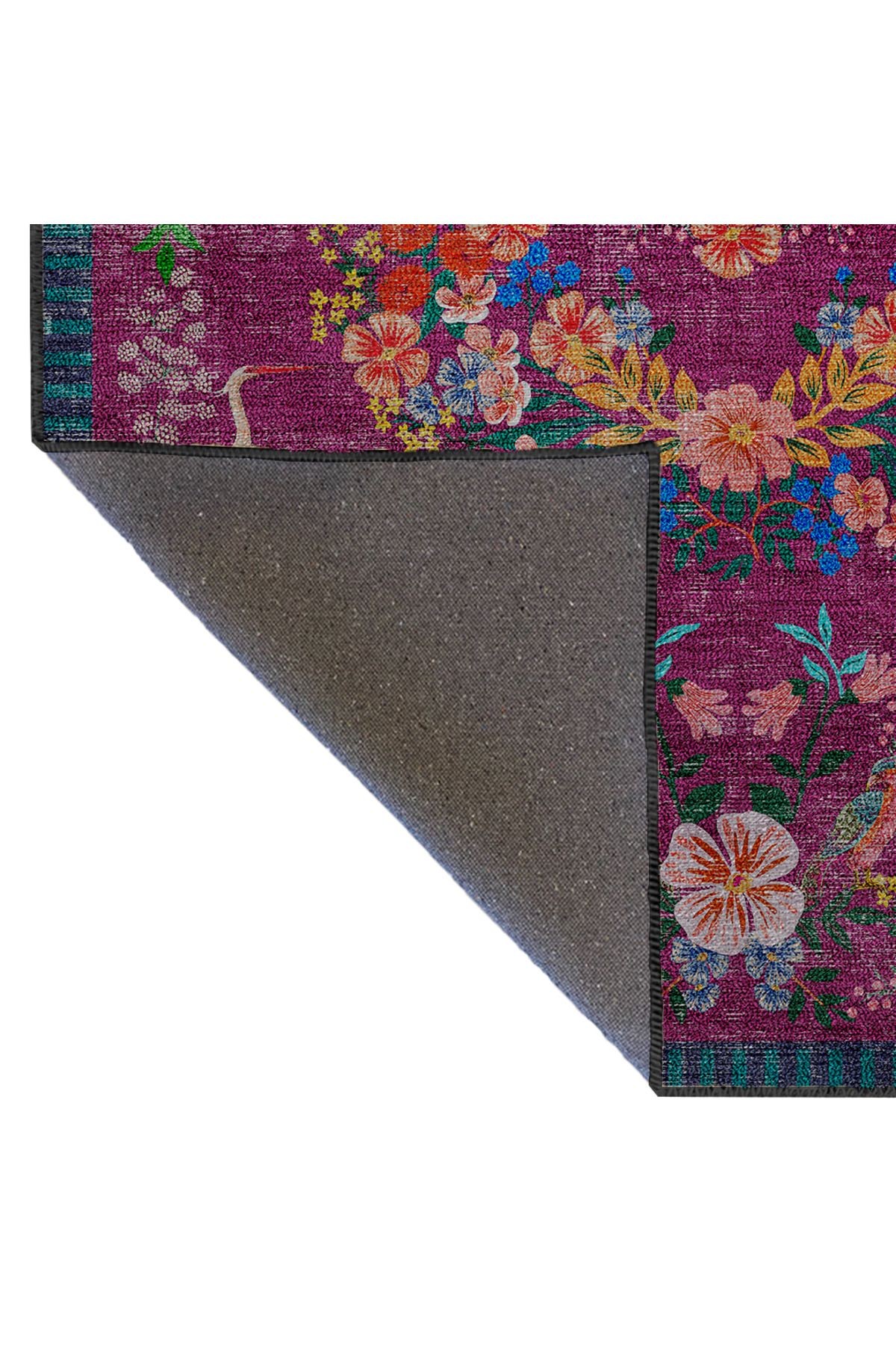 Floral Mira Koyu Pembe Tema Çok Renkli Çiçek Desenli Renkli Dokuma Taban Halı Mira 2918