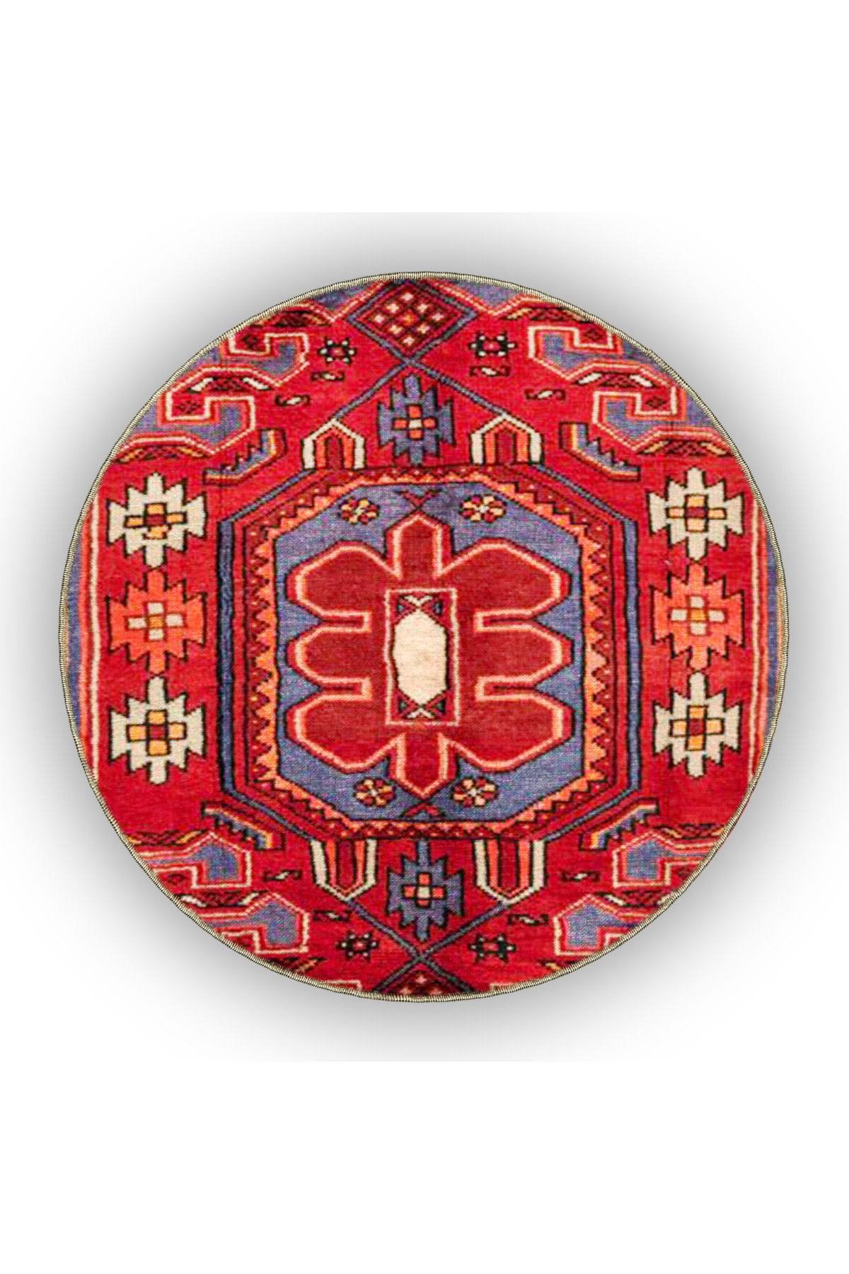 Mavi Kırmızı Temalı Motifli Etnik Desenli Vintage Dekoratif Halı 4785