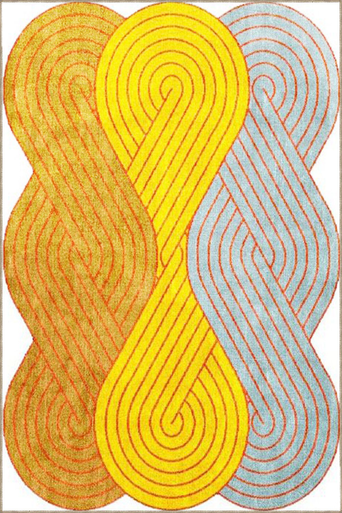 Gri ve Sarı Renk Tonlarında Dalgalı Desenli Dekoratif Halı 4079