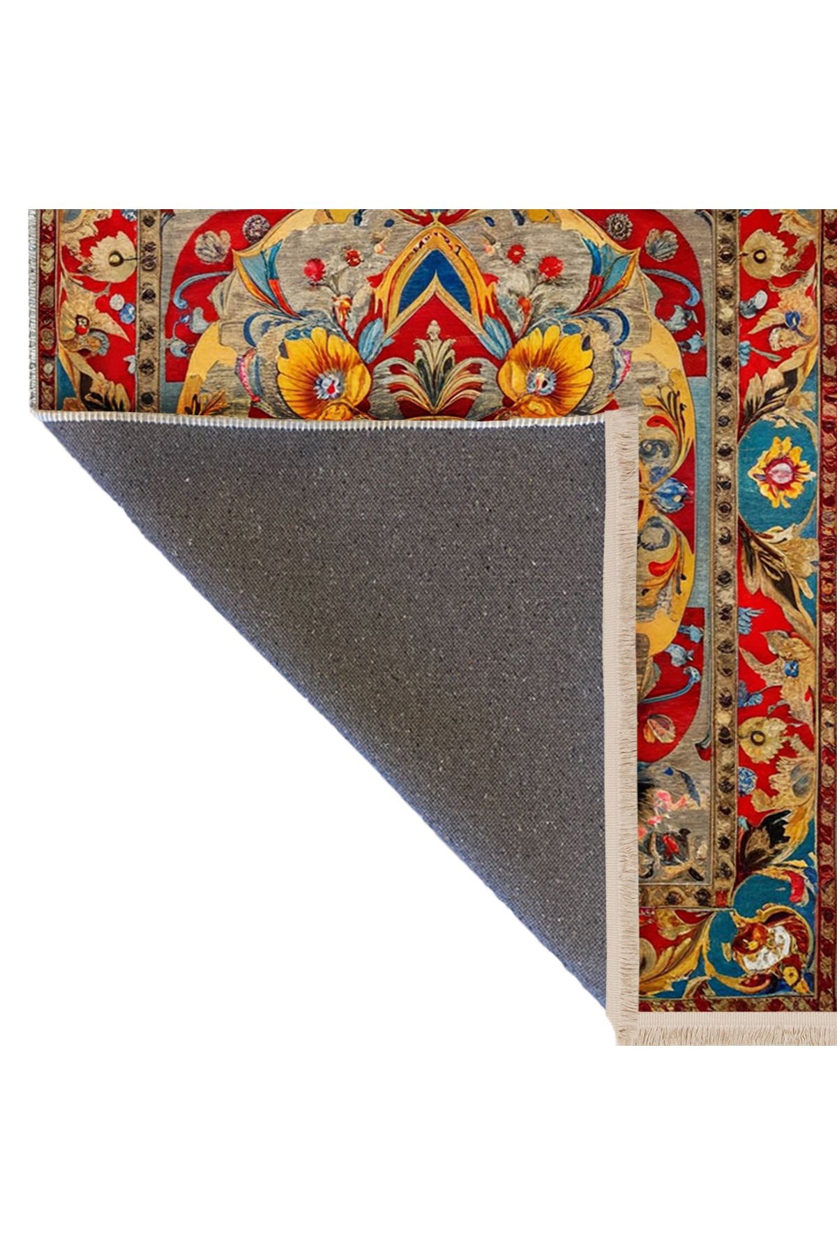 Tokyo Koleksiyonu Çok Renkli Floral Detaylar ve Etnik Desenli Dokuma Taban Vintage Dekoratif Halı 05
