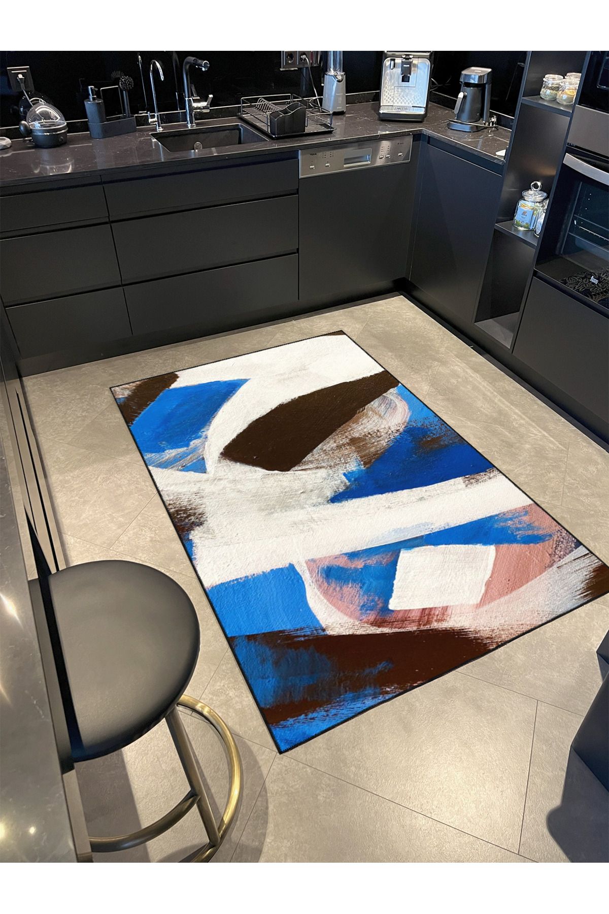 Mavi Krem Temalı Desenli Modern Dekoratif Halı ve Yıkanabilir Halı miravip9584