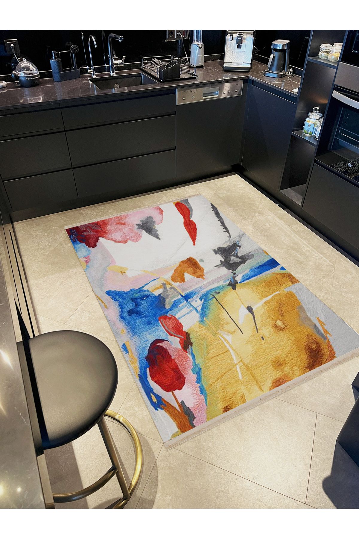 Güney Koleksiyonu Çok Renkli Soyut Çiçek Desenli Modern Dekoratif Halı 16