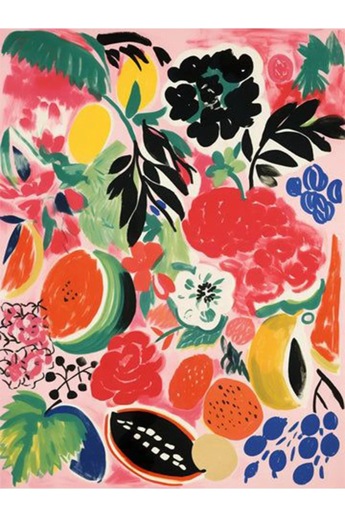 Yılmaz Koleksiyonu Çok Renkli Karışık Meyveler ve Bitkiler Desenli Modern Dekoratif Halı 17