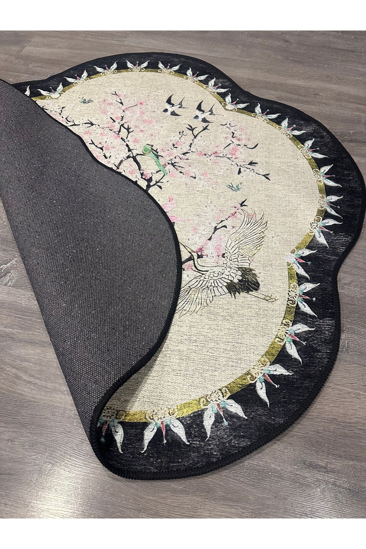 Güneş Koleksiyonu Sakura Çiçeği Desenli Yuvarlak Dokuma Taban Modern Dekoratif Halı günes32