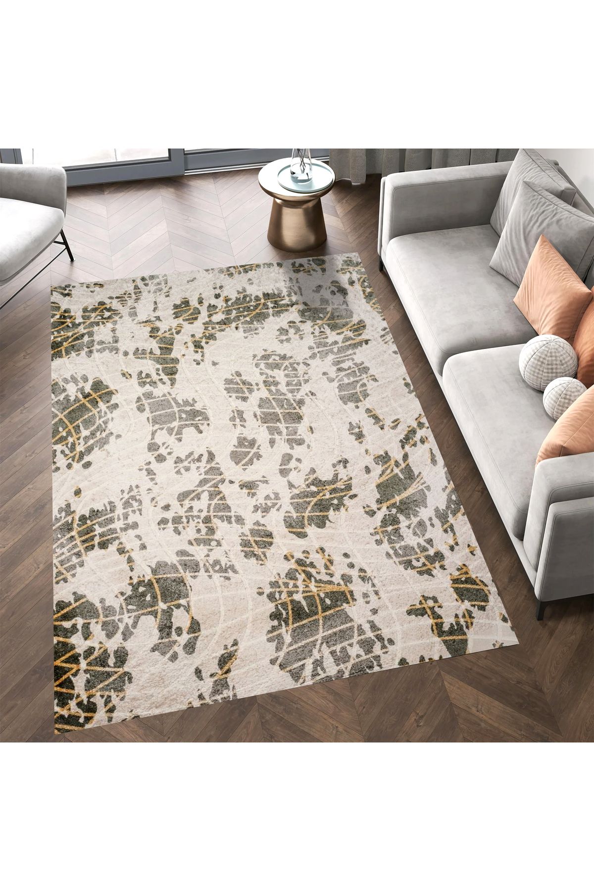 Kuzey Koleksiyonu Sarı Bej Çizgi Desenli Dokuma Taban Dekoratif Halı kuzey15