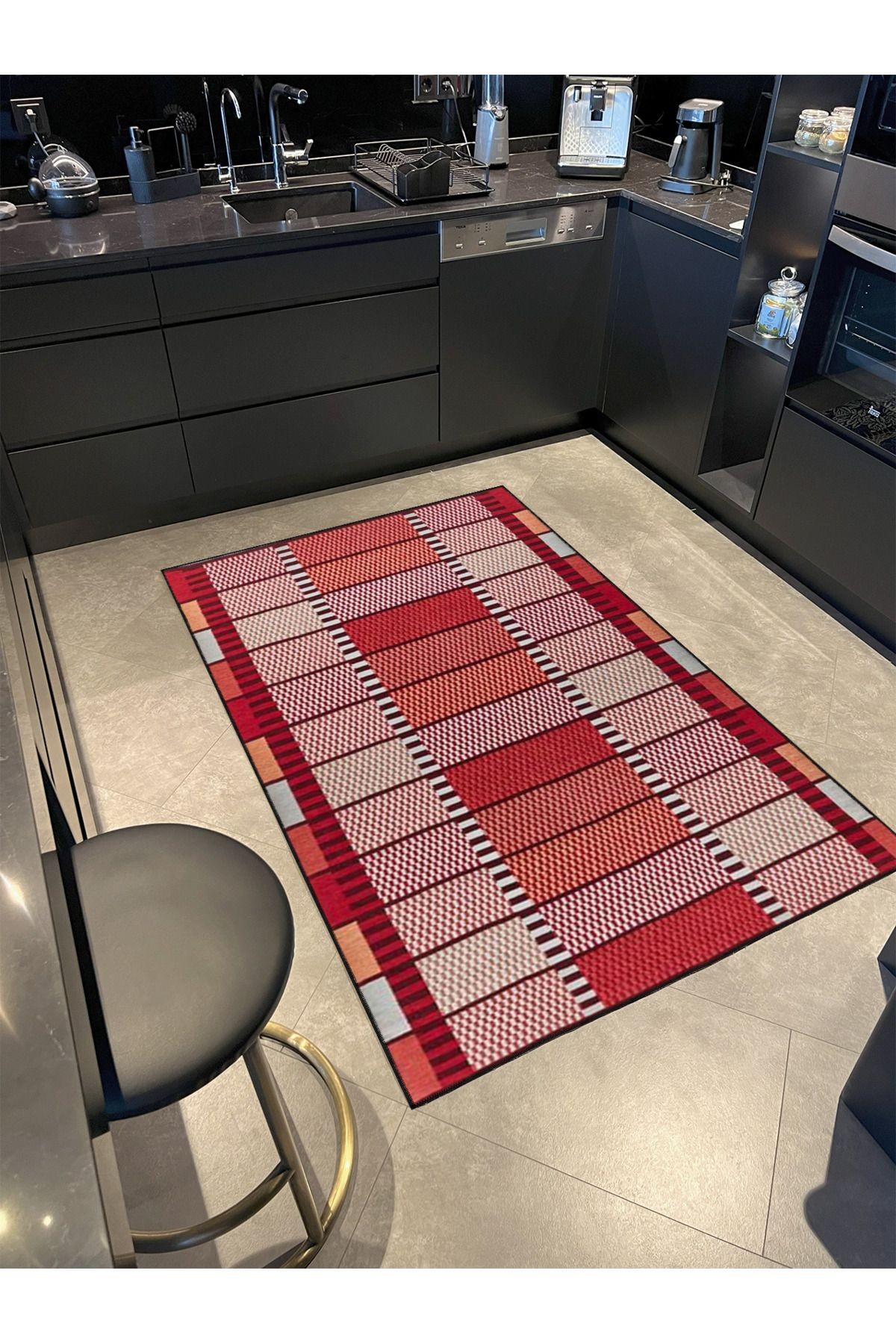 Kırmızı Geometrik Kreatif  Dokuma Taban Halı 4188