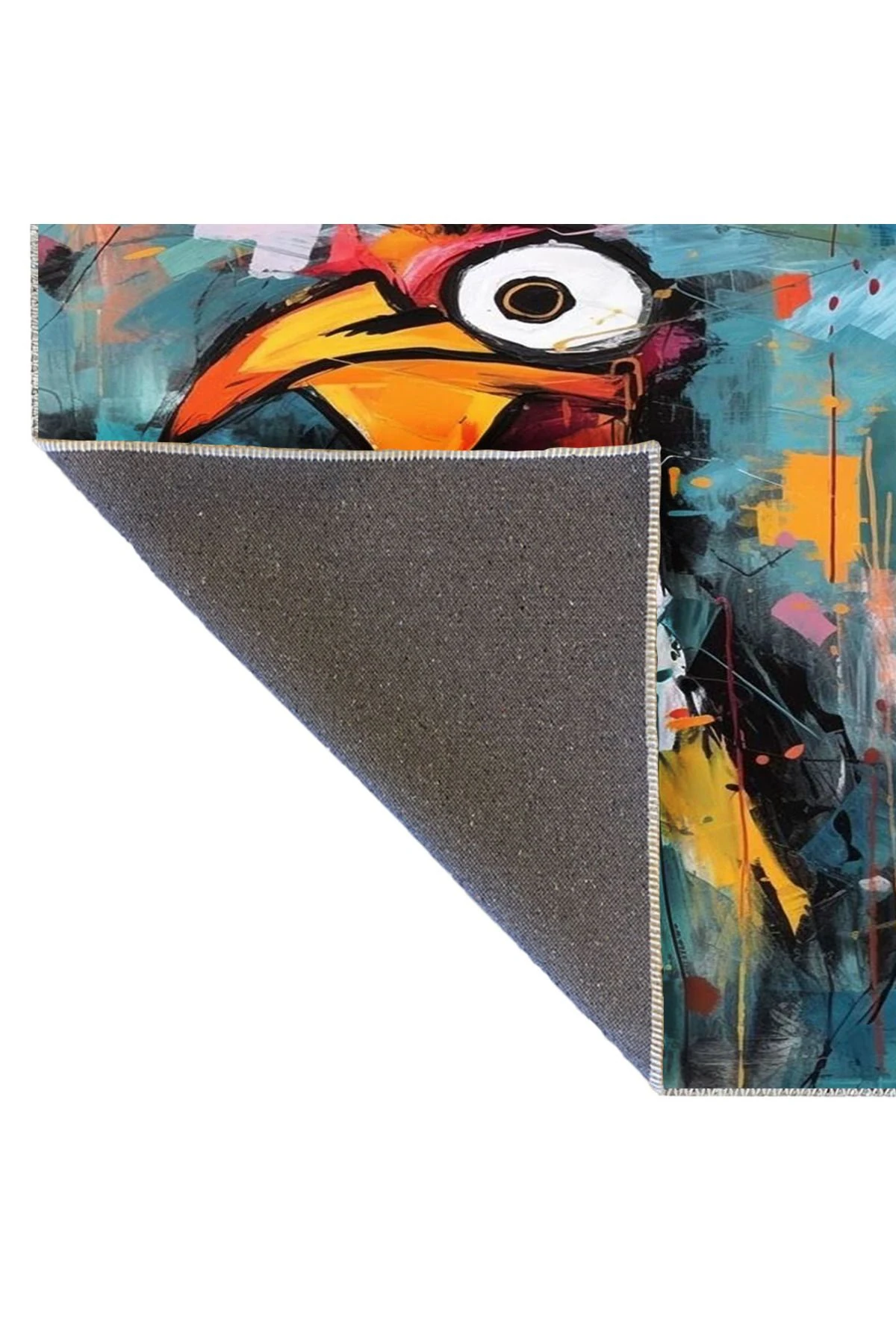 Kemal Koleksiyonu Renkli Karikatür Horoz Desenli Dokuma Taban Kreatif Modern Dekoratif Halı 44