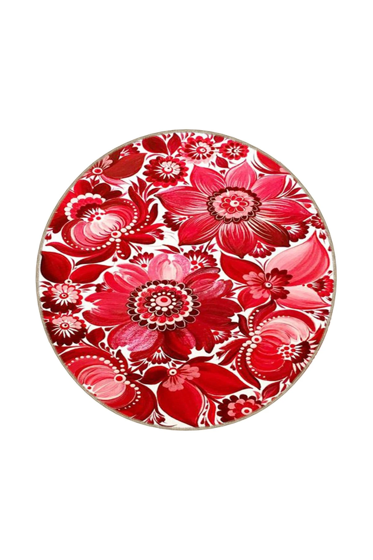 Kırmızı Çiçek Desenli Modern Dekoratif Halı miravip284