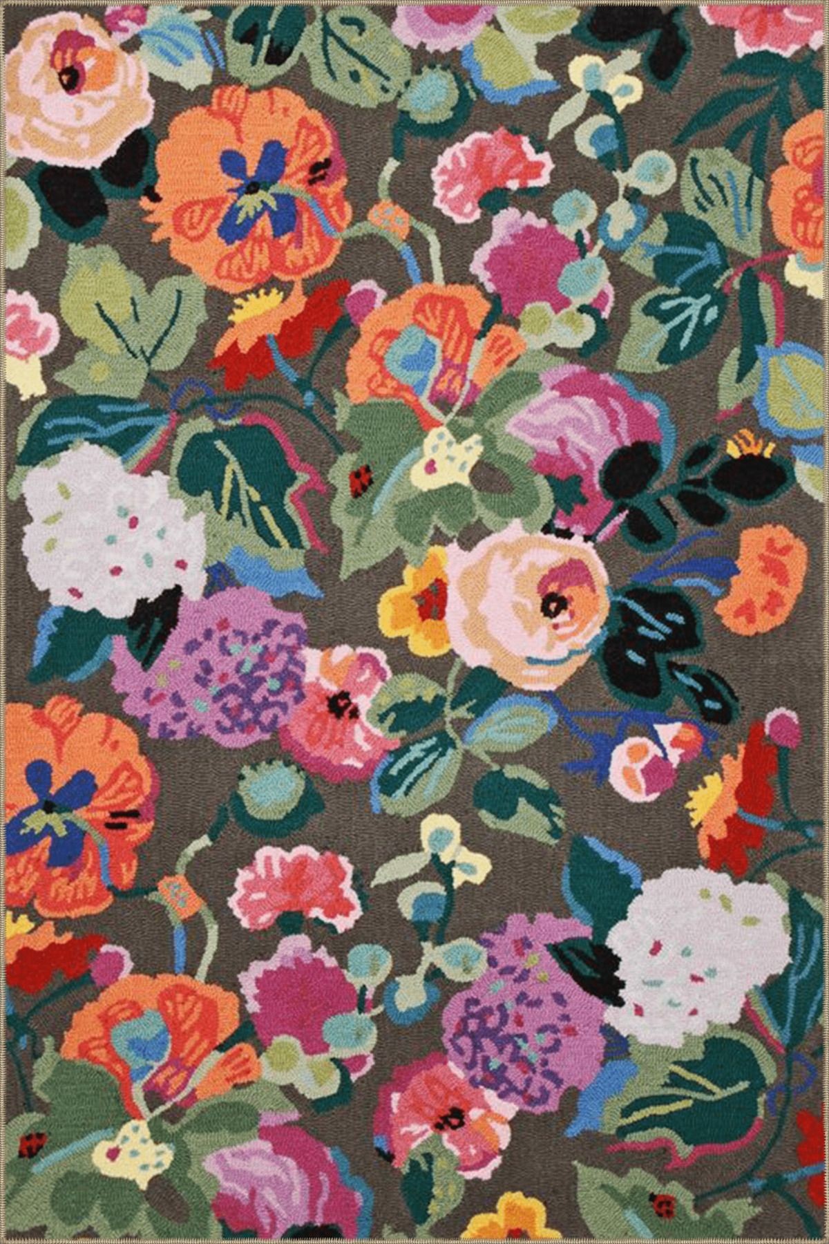 Çok Renkli Karma Floral Çiçek ve Gül Desenli Kreatif Modern Dekoratif Halı 3625
