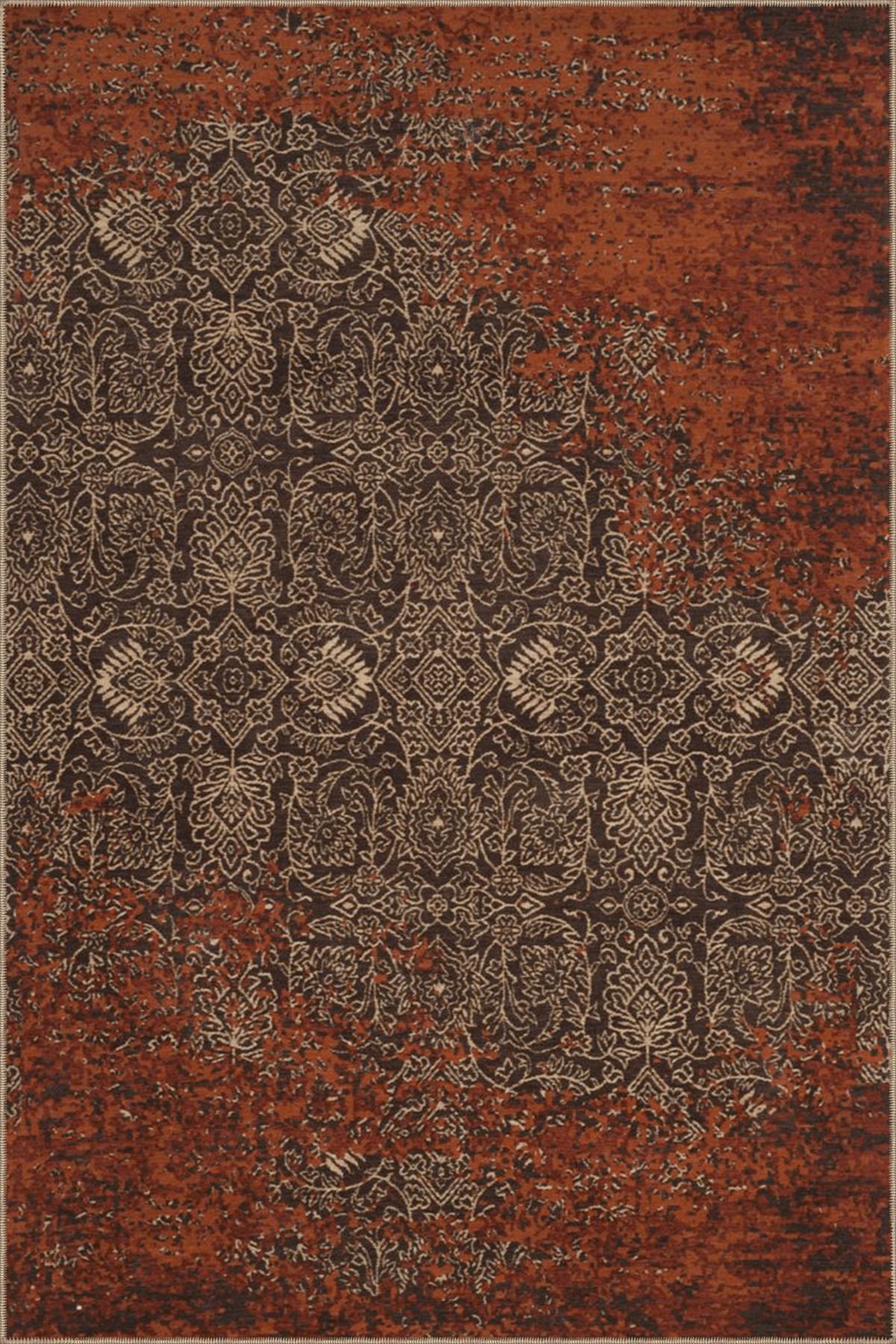 Kahverengi Bej Temalı Soyut Motifli Etnik Desenli Vintage Dekoratif Halı 4855