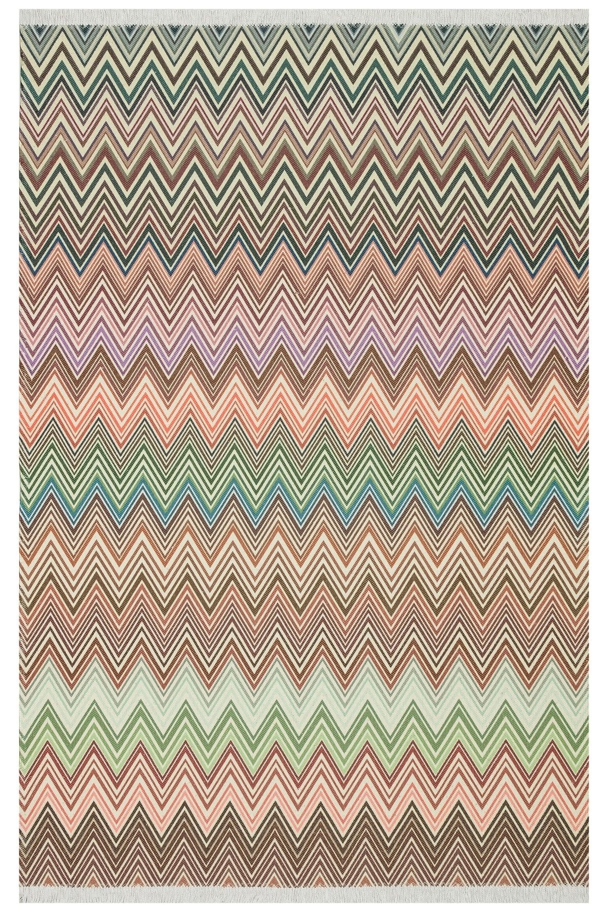 Cotton 544 Pastel Tonlarda Çok Renkli Zigzag Desenli Kilim