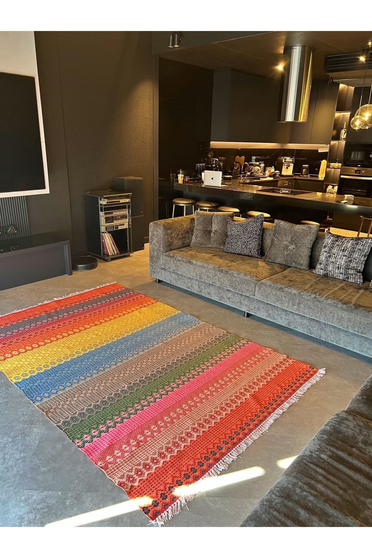 Cotton 546 Canlı Çok Renkli Dokuma Taban Kilim