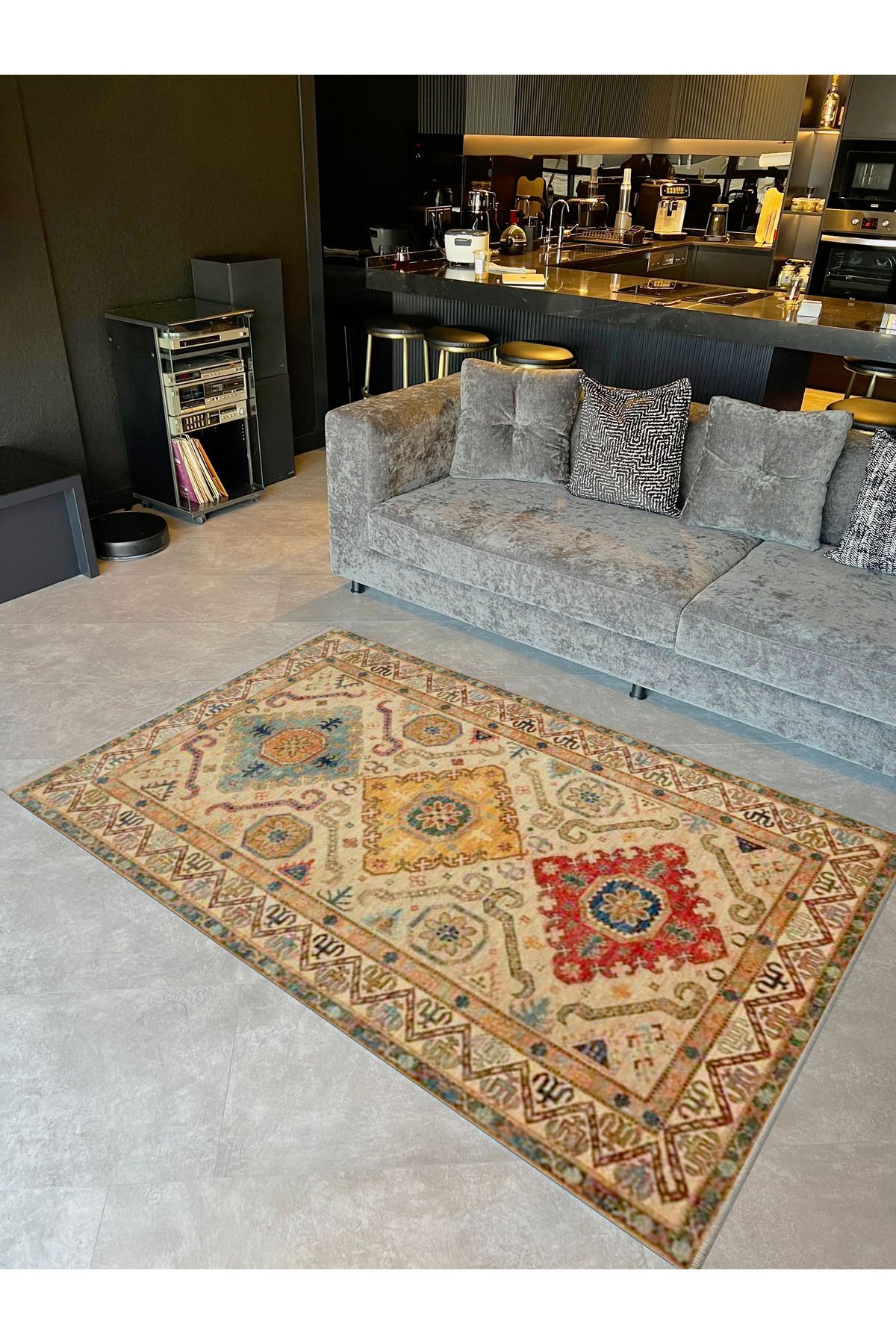 İnci Koleksiyonu Bej Tema Etnik Motif Geleneksel Desenli Dokuma Taban Vintage Dekoratif Halı inci38