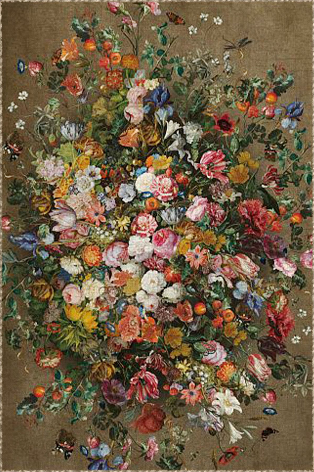 Kahverengi Temalı Çok Renkli Çiçekli Dokuma Taban miravip840