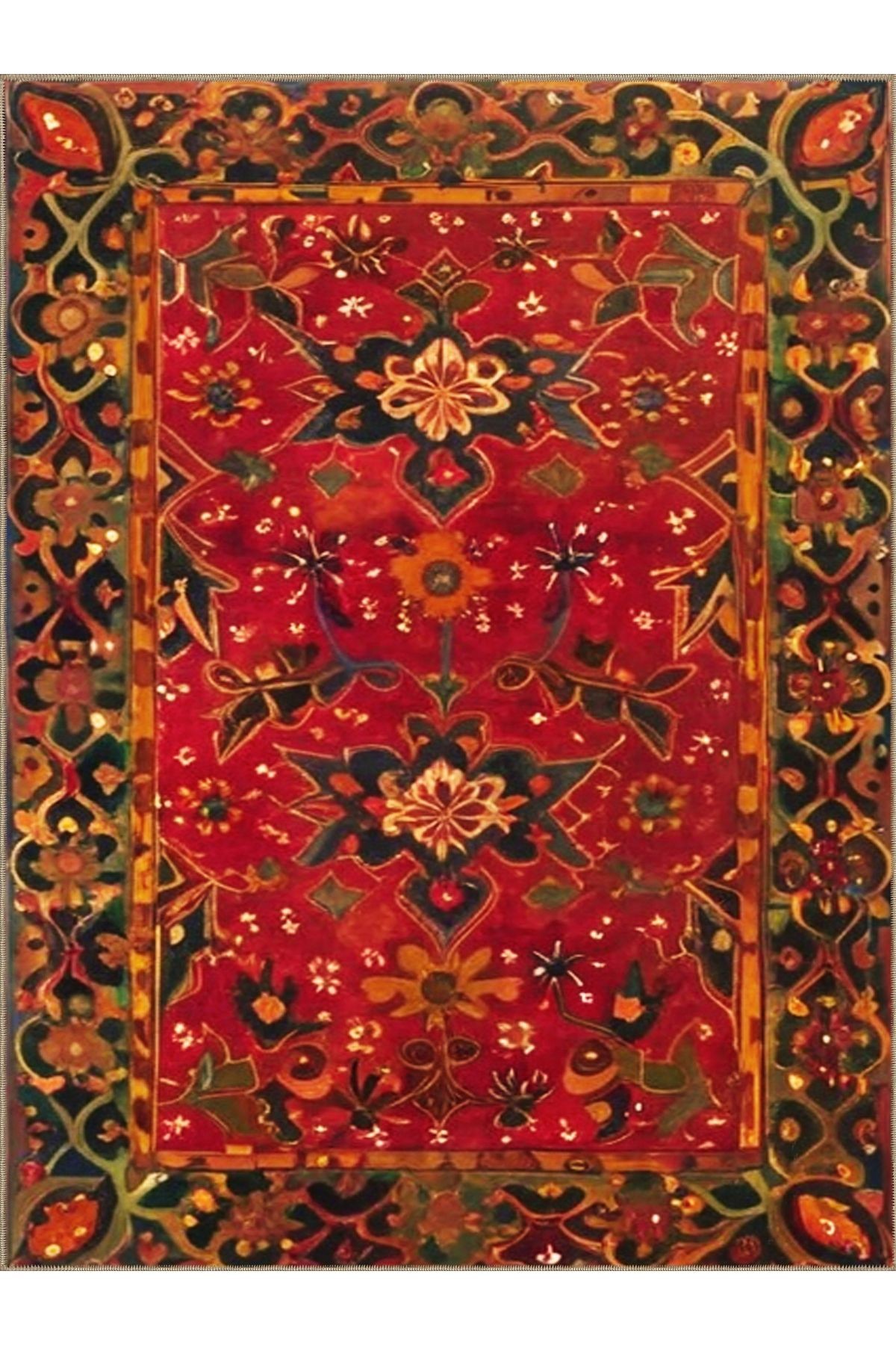 Royal Çiçek Figürlerİ Desenli Püskül Detaylı Dokuma Taban Dekoratif Halı royal39