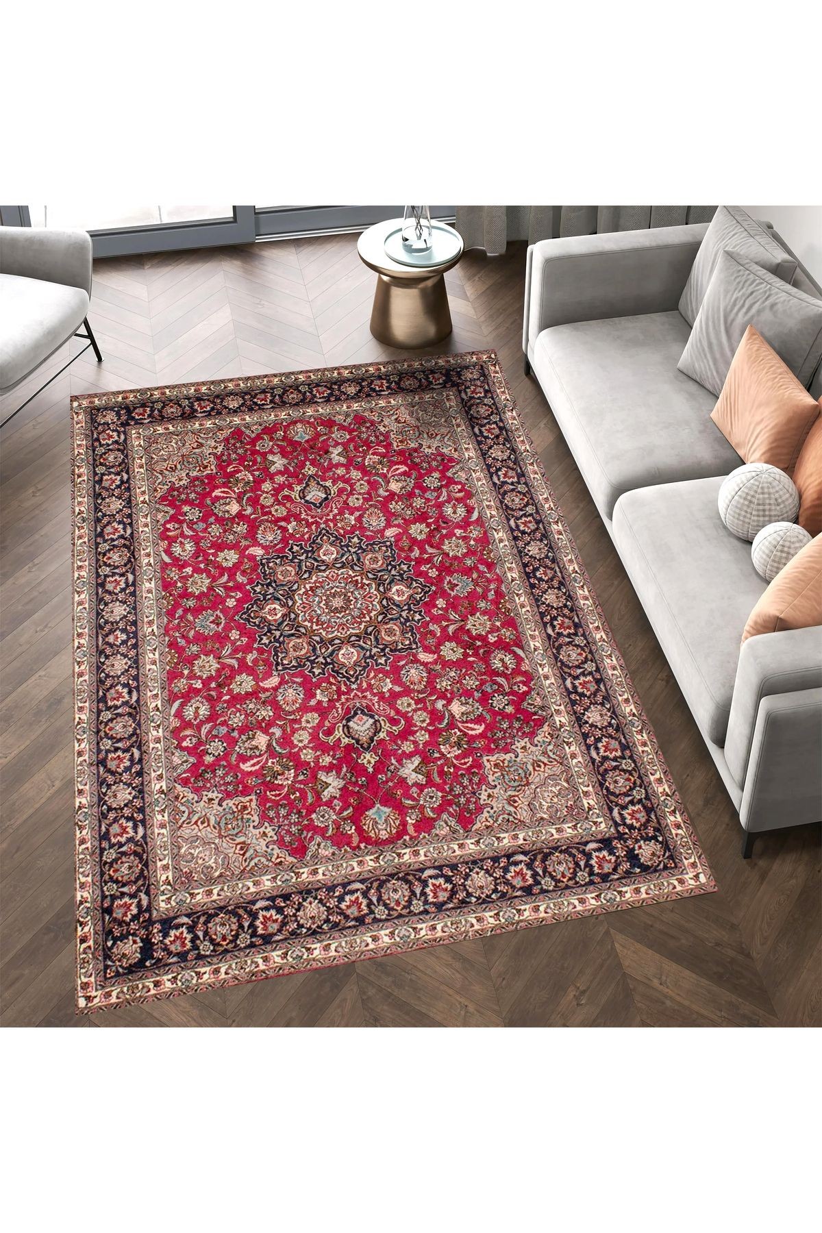Aysu Koleksiyonu Kırmızı Detaylı Çiçek Desenli Dokuma Taban Modern Dekoratif Halı aysu48