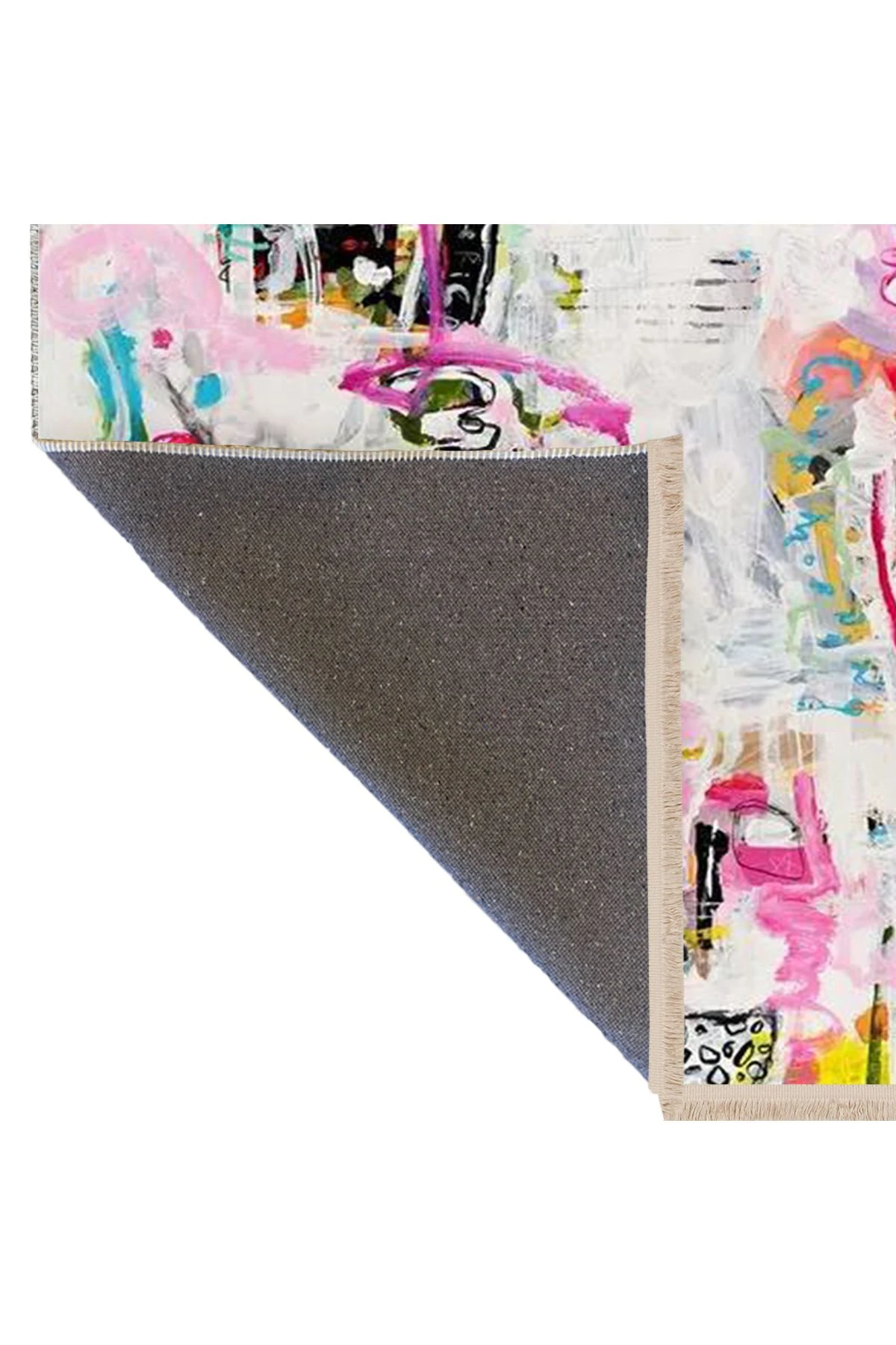 Özge Koleksiyonu Yağlı Boya Görünümlü Pembe Tonlu Soyut Desenli Dokuma Taban Dekoratif Halı özge24