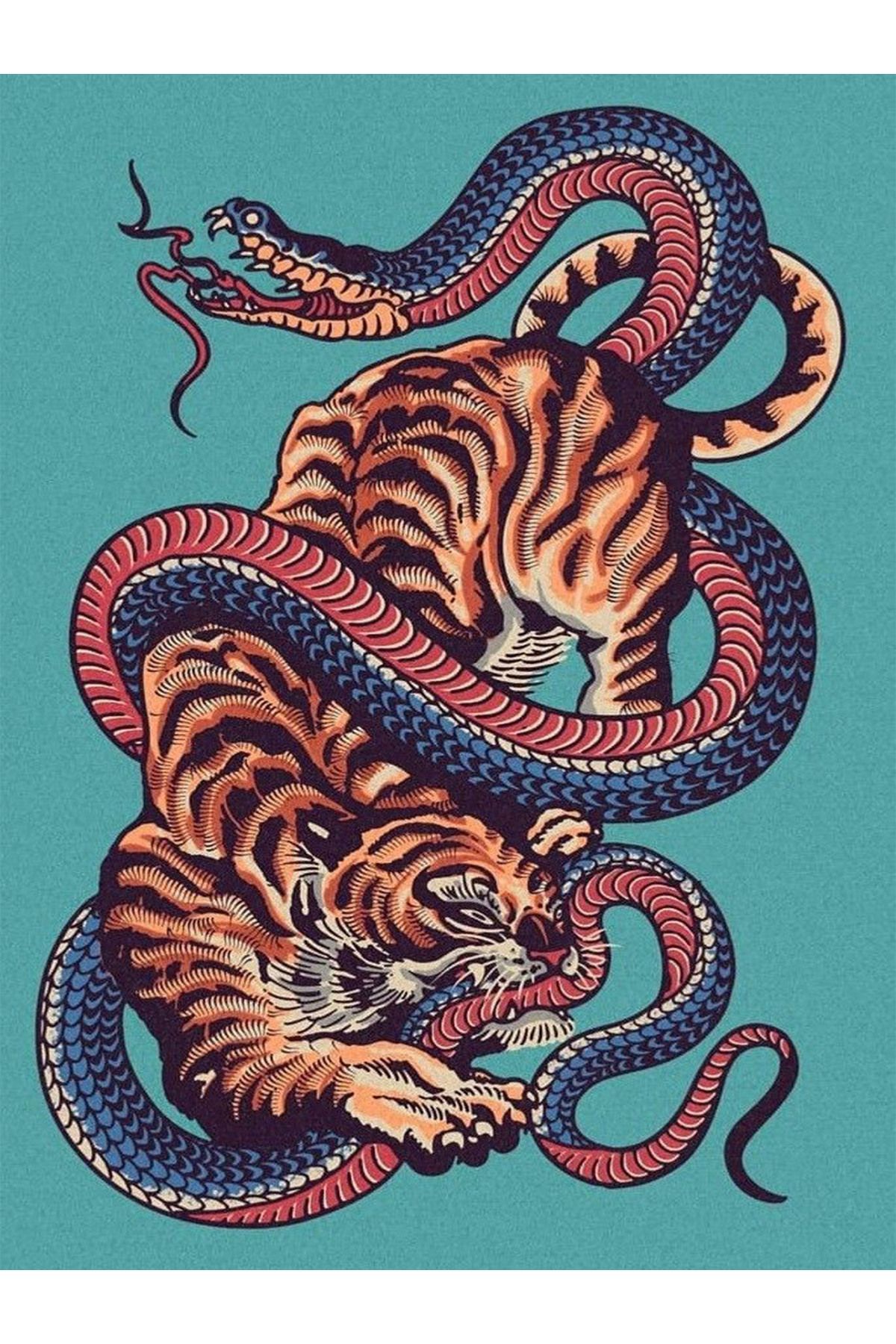 İnci Koleksiyonu Mavi Tema Kaplan ve Yılan Desenli Dokuma Taban Modern Dekoratif Halı inci18