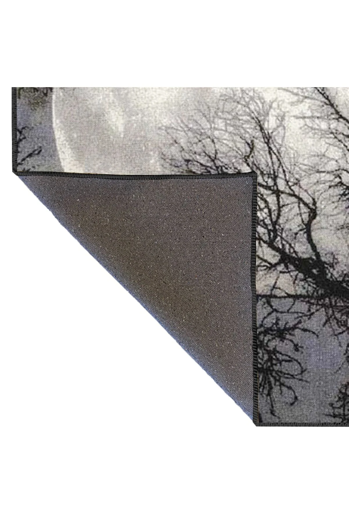 Gri Temalı Ağaç ve Ay Desenli Kreatif Modern Dekoratif Halı 3892