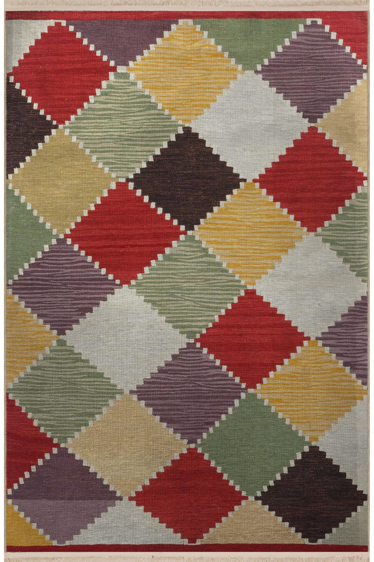Açık Ton Çok Renkli Çapraz Geleneksel Motif Desenli Kreatif Vintage Dekoratif Halı 2688
