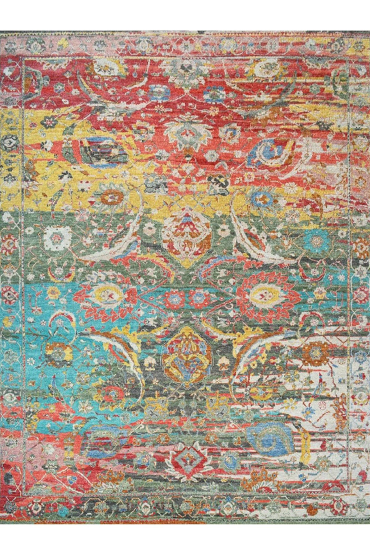 Barcelona Koleksiyonu Çok Renkli Soyut Motifler ve Geleneksel Desenli Vintage Dekoratif Halı 40