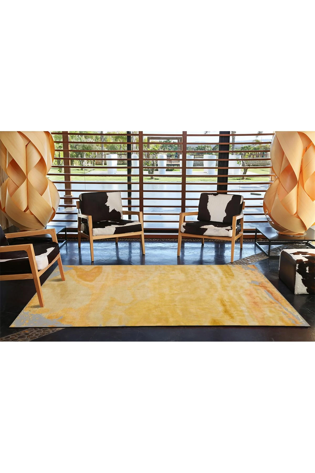 Sarı Temalı Soyut Desenli Kreatif Modern Dekoratif Halı 3993