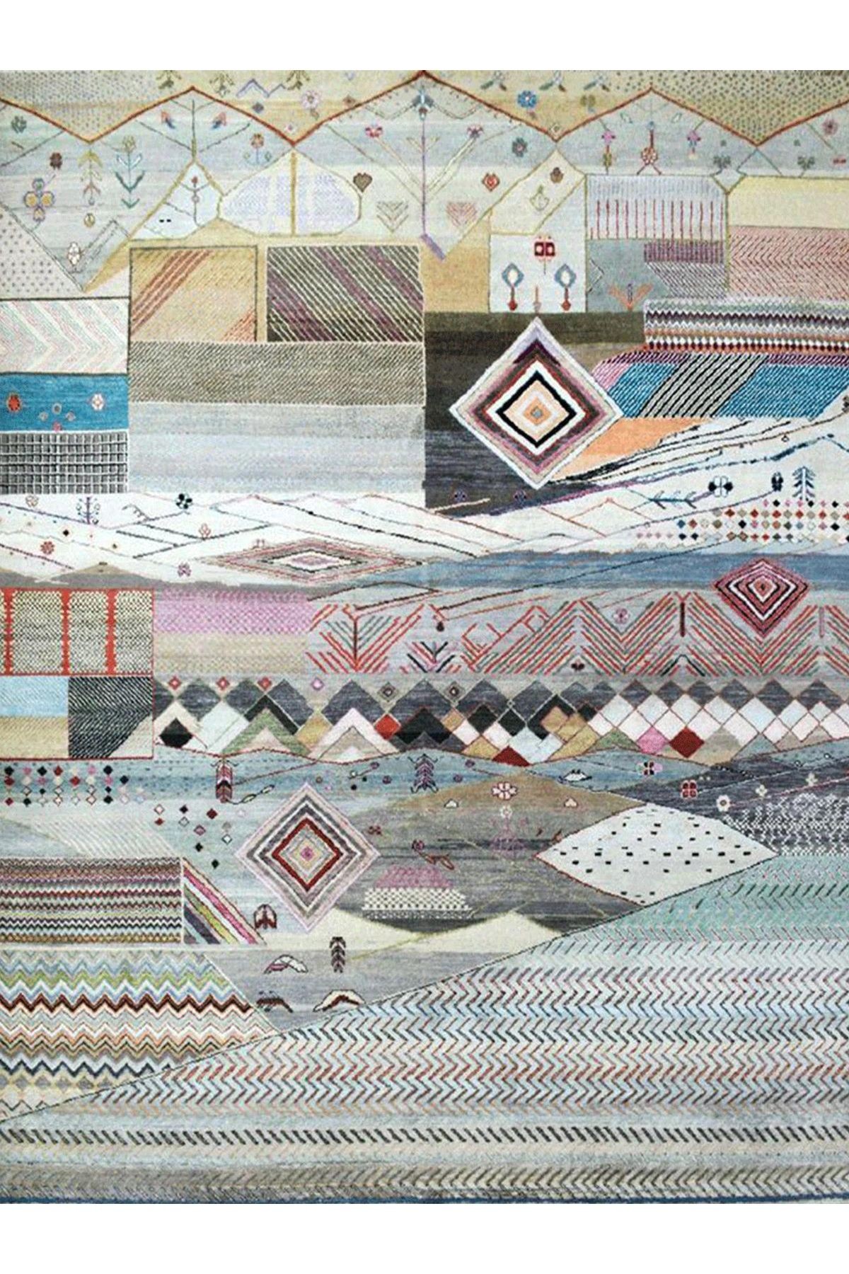 Barcelona Koleksiyonu Çok Renkli Geometrik Motifler Desenli Vintage Dekoratif Halı 27