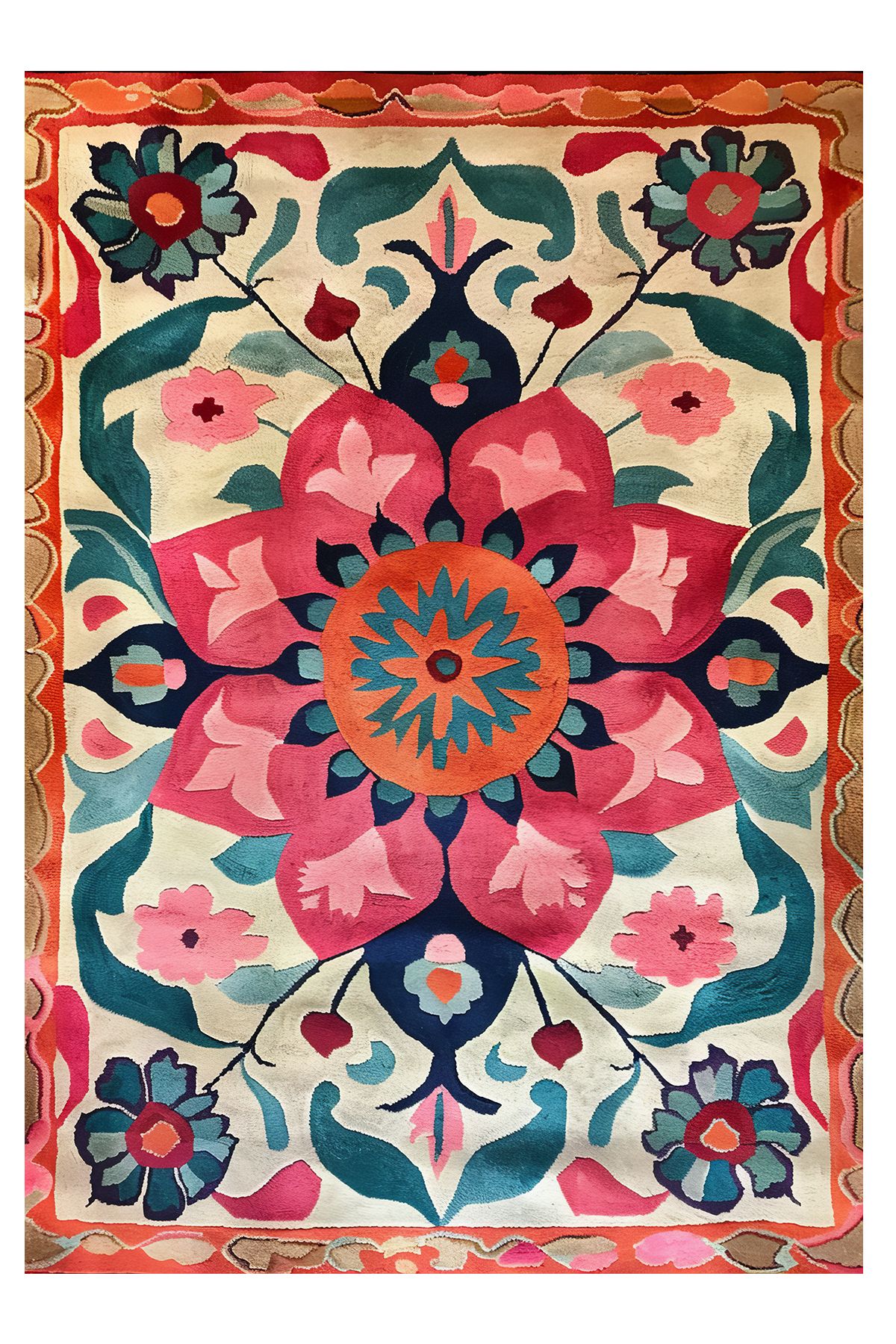 Paris Koleksiyonu Çok Renkli Çiçek Desenli Modern Dekoratif Halı paris16