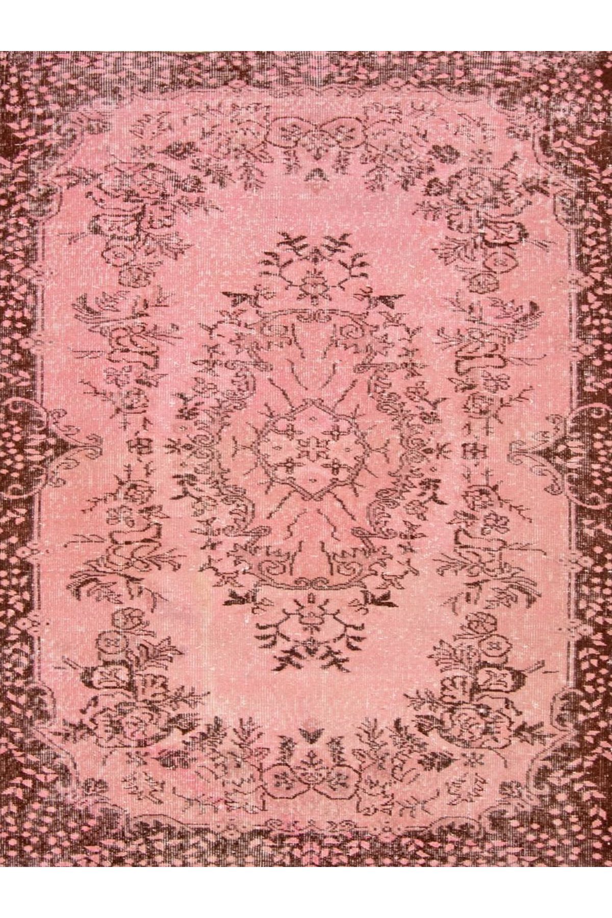 Cansu Koleksiyonu Eskitme Görünümlü Pembe Desenli Dokuma Taban Modern Dekoratif Halı cansu51