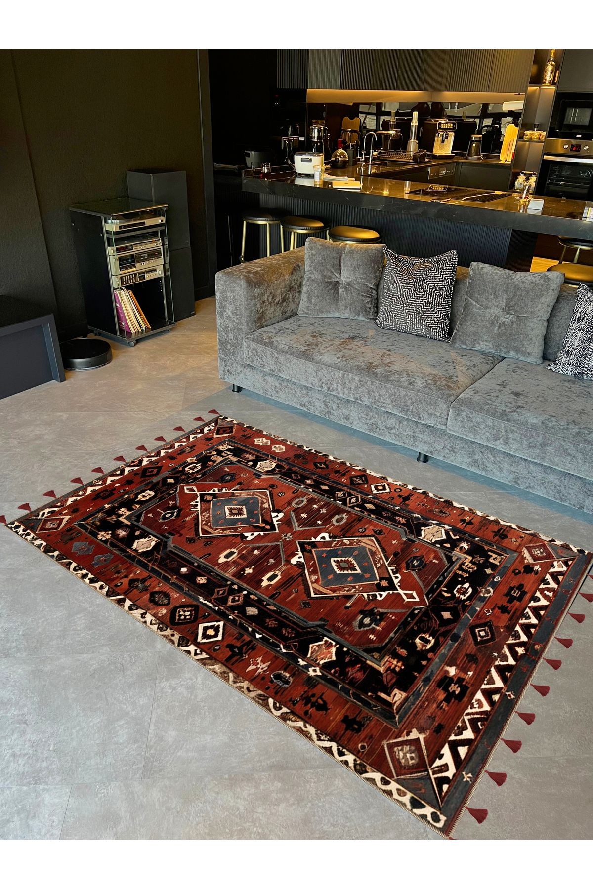 Royal Etnik Motifler Desenli Püskül Detaylı Dokuma Taban Dekoratif Halı royal42