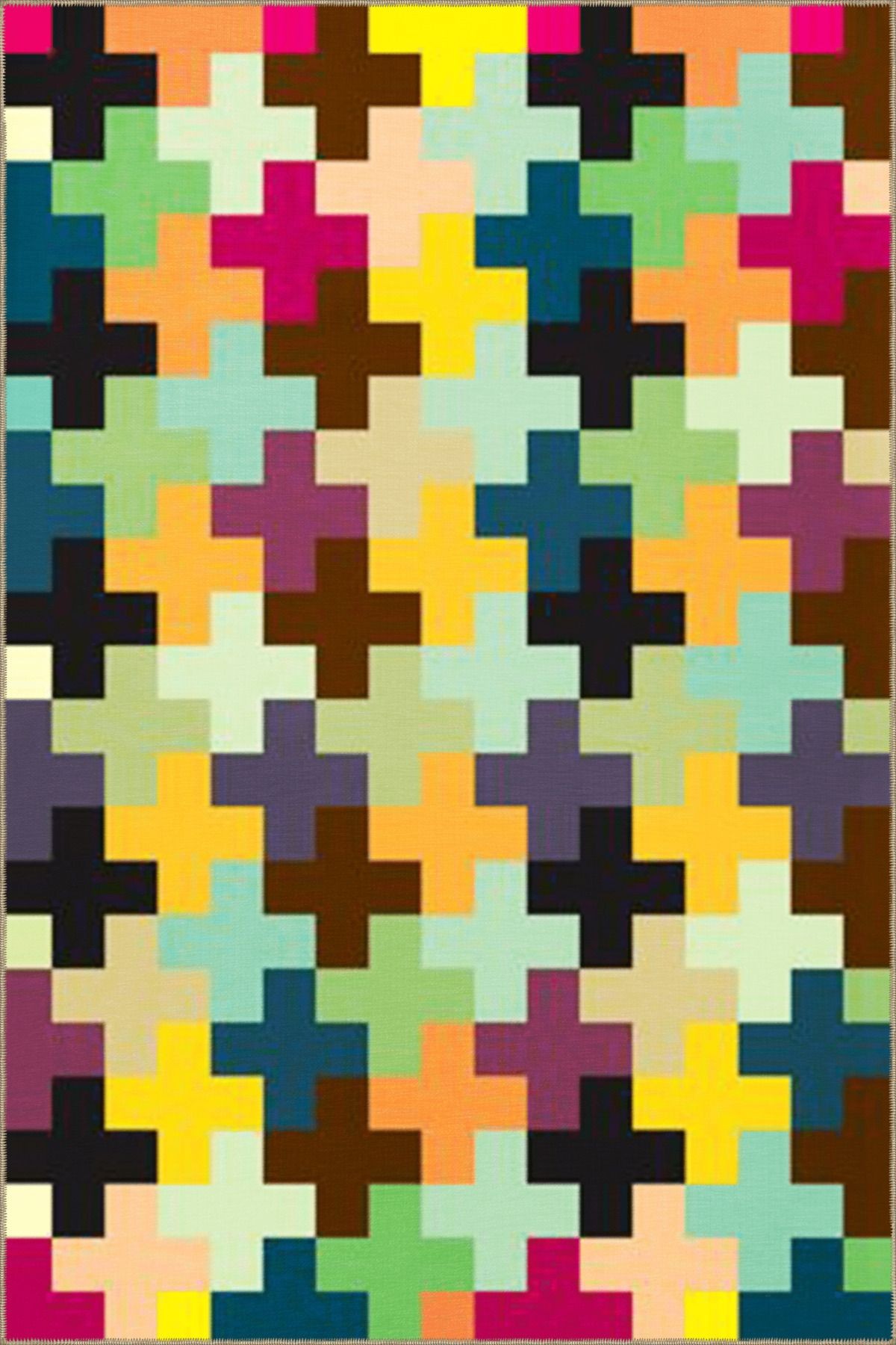 Çok Renkli Yapboz Puzzle Geometrik Desenli Modern Dekoratif Halı 4623