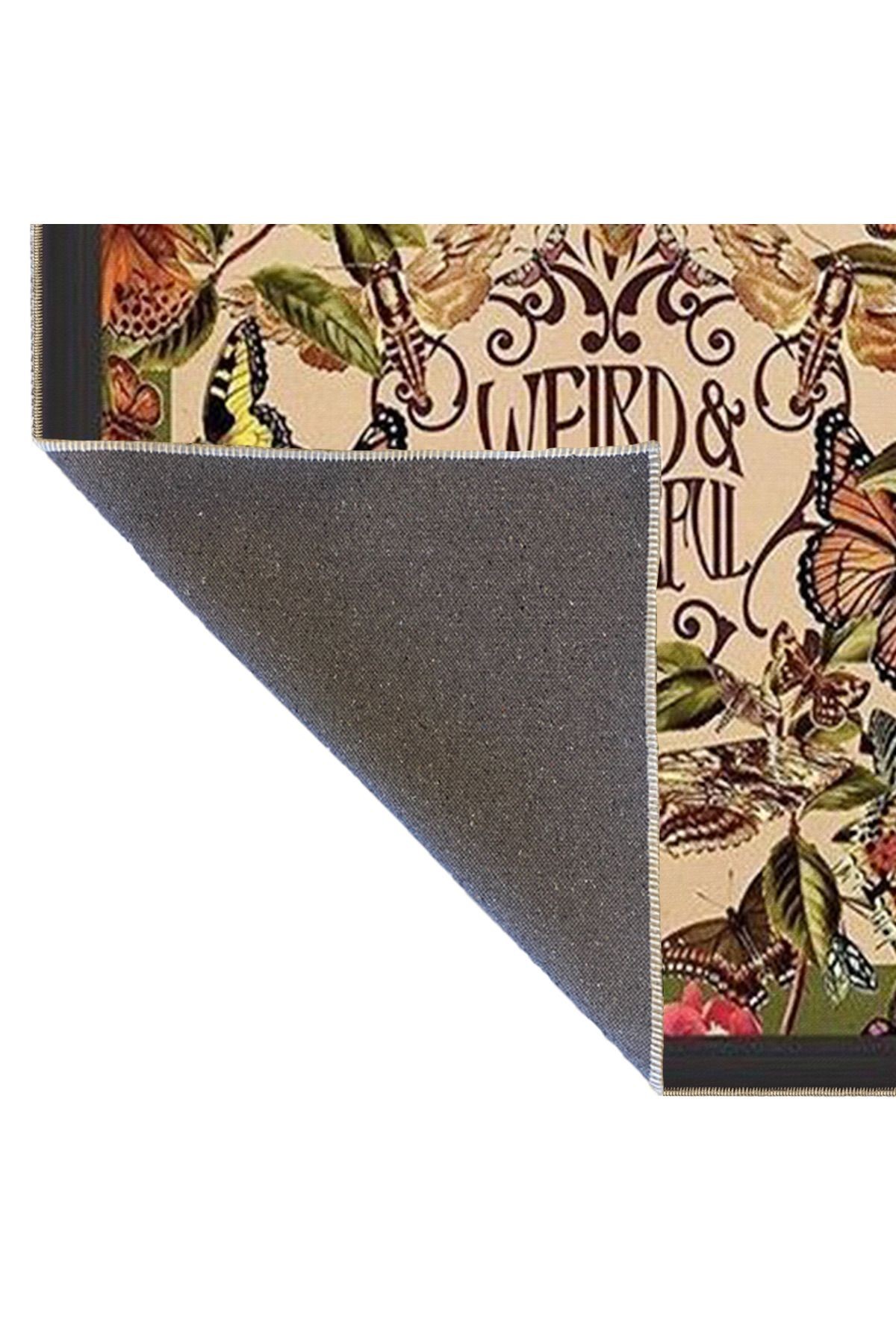 Kelebek ve Arı Motifli Desenli Modern Dekoratif Yıkanabilir Halı miravip8257