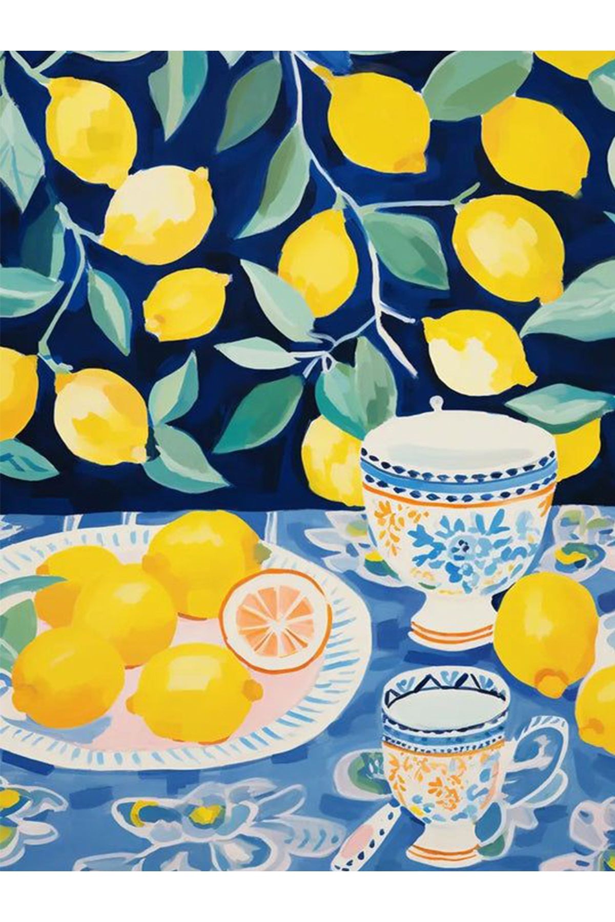 Yılmaz Koleksiyonu Çok Renkli Limon ve Fincan Desenli Modern Dekoratif Halı 16