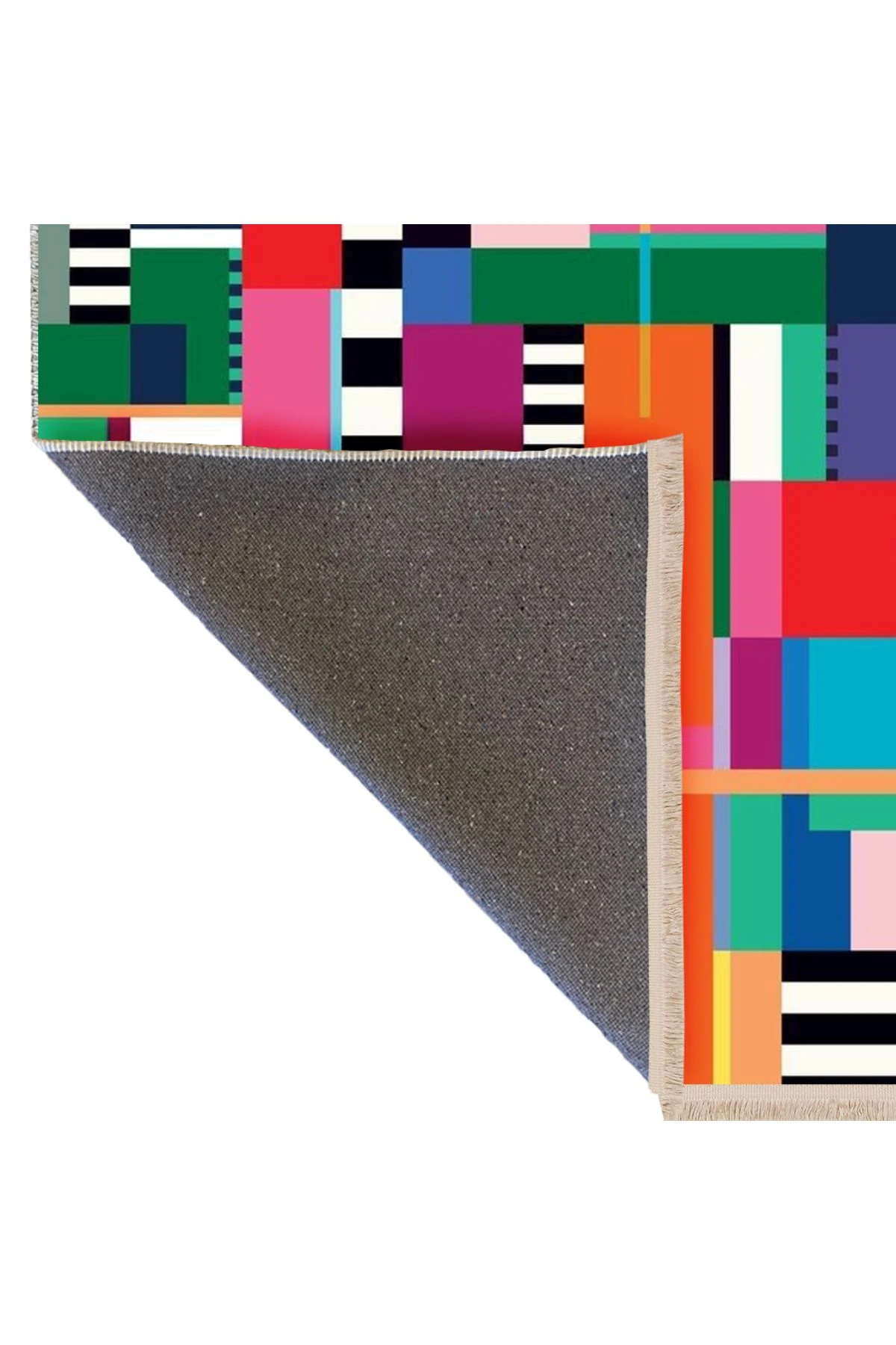 Özge Koleksiyonu Çok Renkli Şekiller Desenli Dokuma Taban Modern Dekoratif Halı özge30