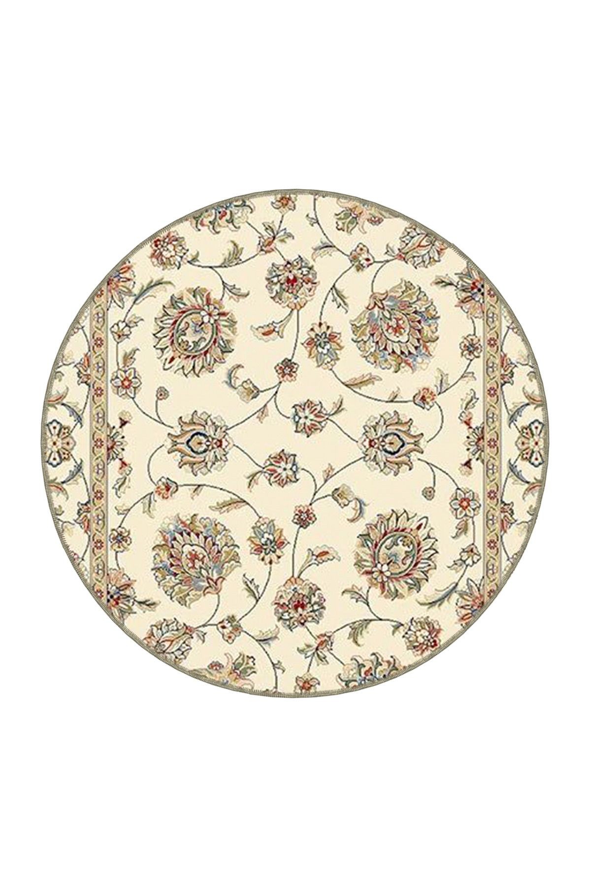 Bej Temalı Motifli Floral Etnik Çiçek Desenli Vintage Dekoratif Halı 3973