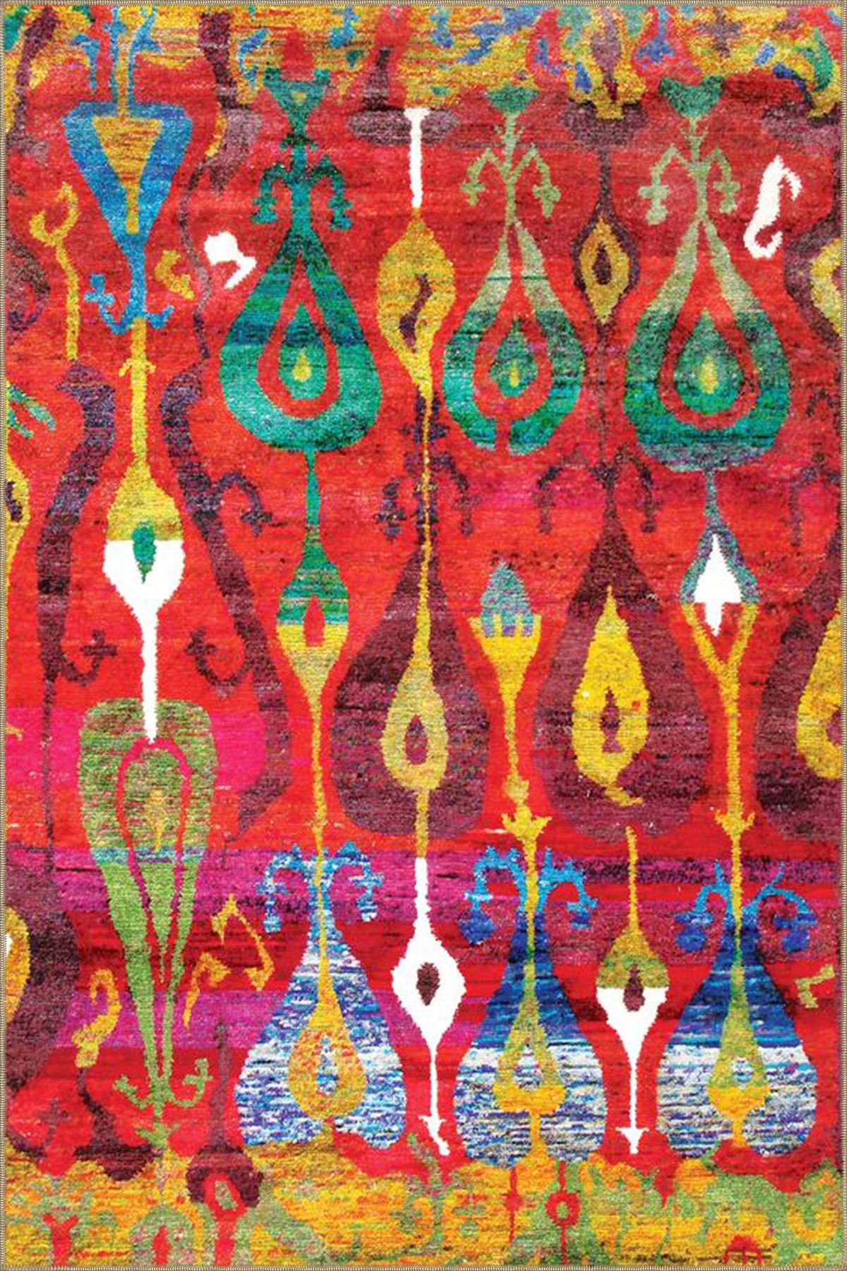 Kırmızı Renklerde Akan Motifli Dekoratif Dokuma Taban Halı miravip23